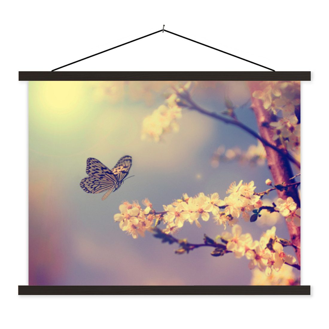 Poster Schmetterlinge - Blüte - Zweig - Baum