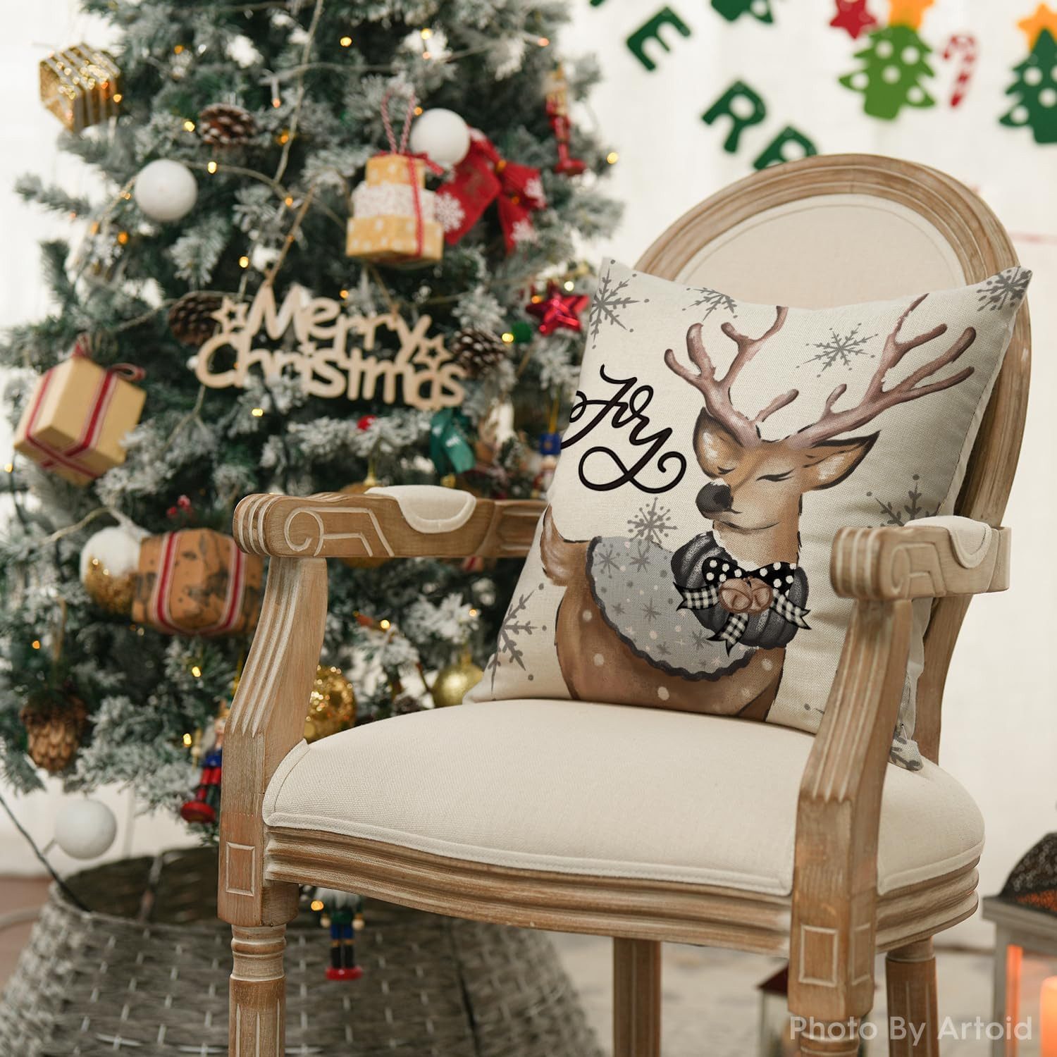 Coonoor Kissenbezüge Weihnachten Leinen Kissenbezüge 4 Stück, 45x45 cm Zier günstig online kaufen