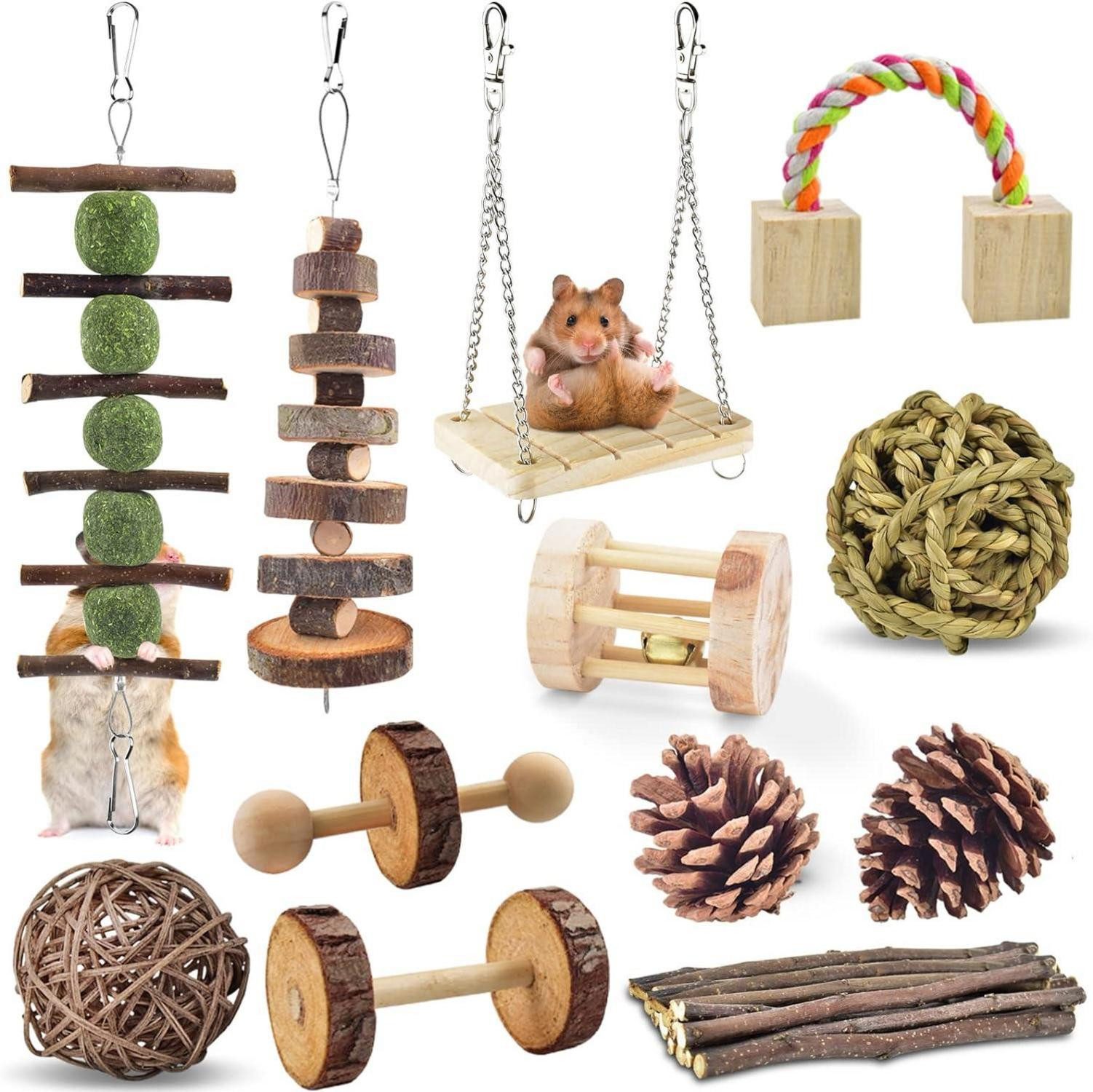 Kleintierkäfig Hamster Meerschweinchen Kaninchen Holz Kauspielzeug 12er Set