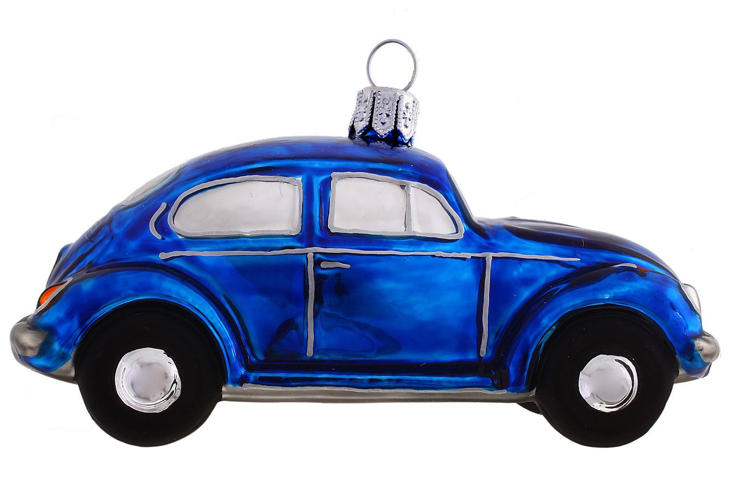 Hamburger Weihnachtskontor blau, mundgeblasen Käfer VW Christbaumschmuck - - Dekohänger handdekoriert