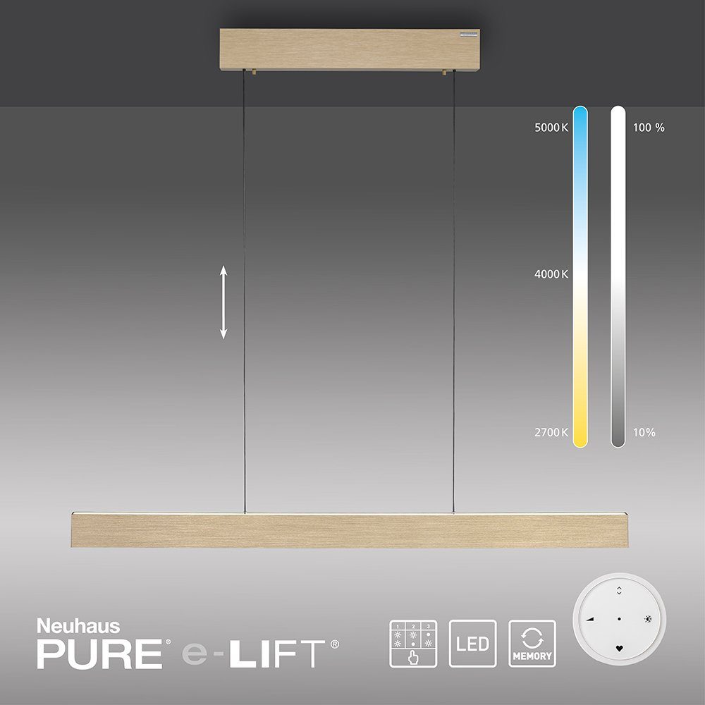 Paul Neuhaus LED Pendelleuchte LED Pendelleuchte PURE-E-MOTION, CCT-Farbtemperaturregelung, Dimmfunktion, Memoryfunktion, 1xLED-Board/26W/2700-5000K, warmweiß bis kaltweiß, elektrisch ausfahrbar dimmbar Fernbedienung CCT messing matt