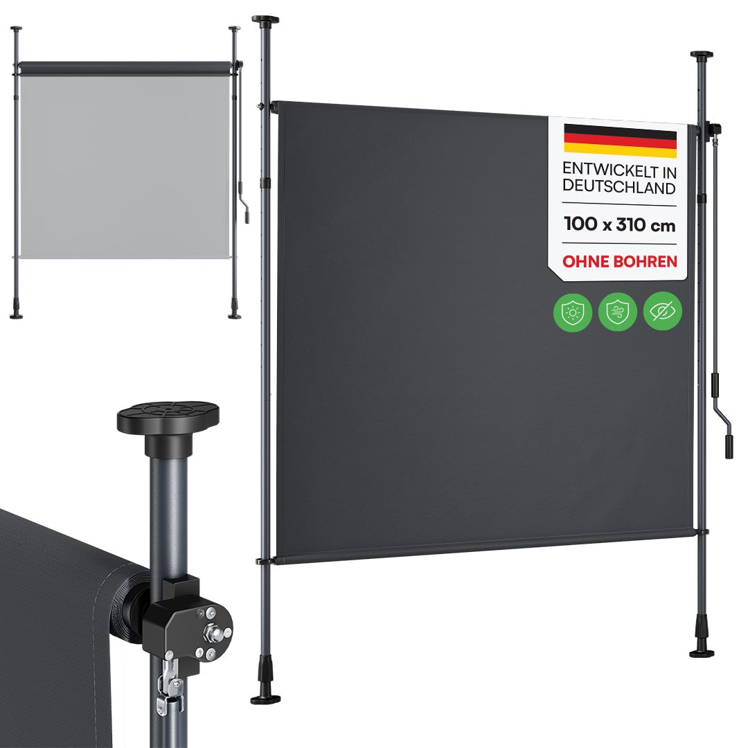 STEELSØN Senkrechtmarkise Serelia, Sichtschutz, Windschutz, Sonnenschutz (100x310 cm, Anthrazit) Vertikalmarkise wetterfest, Klemmmarkise ohne Bohren