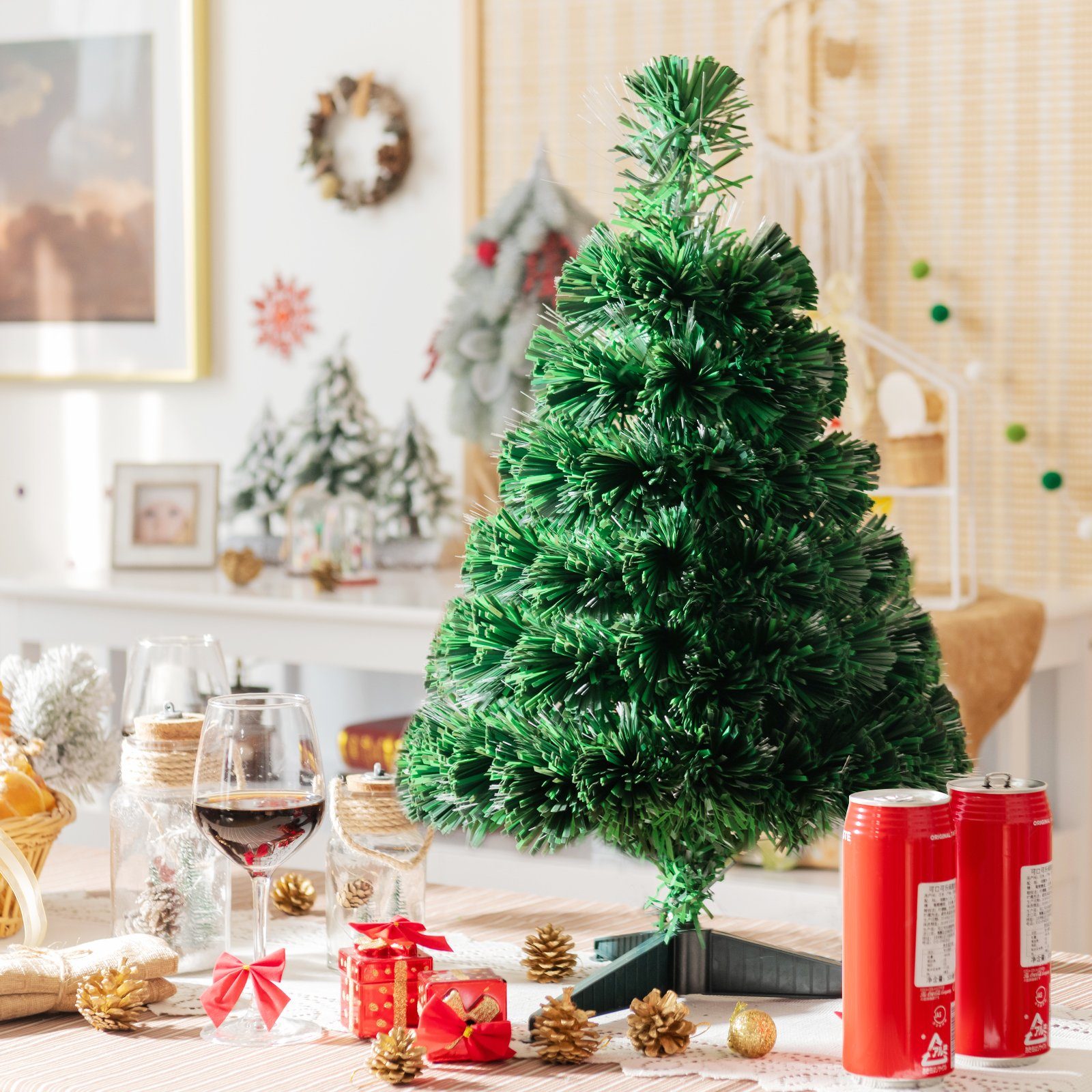 COSTWAY Künstlicher Weihnachtsbaum, mit Glasfaser, 60 Spitzen PVC Nadeln