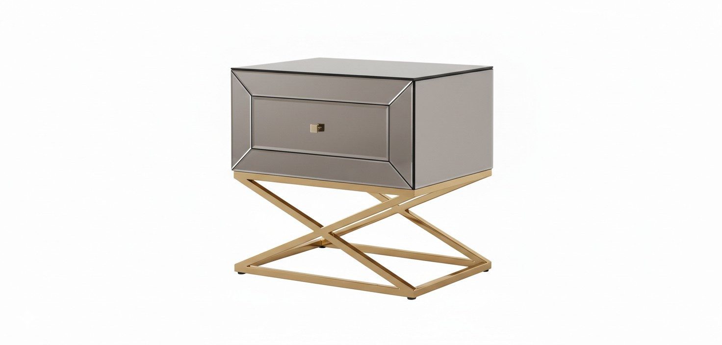 Xlmoebel Nachtkonsole Eleganter Nachttisch in Gold mit praktischer Ablagefläche (Eleganter Nachttisch in Gold), Made in Europa