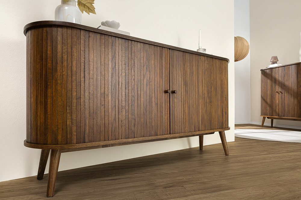 riess-ambiente Sideboard VALHALLA WOOD 160cm smoked braun · Schrank mit 4 Fächer (Einzelartikel, 1 St), Eiche · Kommode mit 2 Schiebetüren · Wohnzimmer · Retro Design