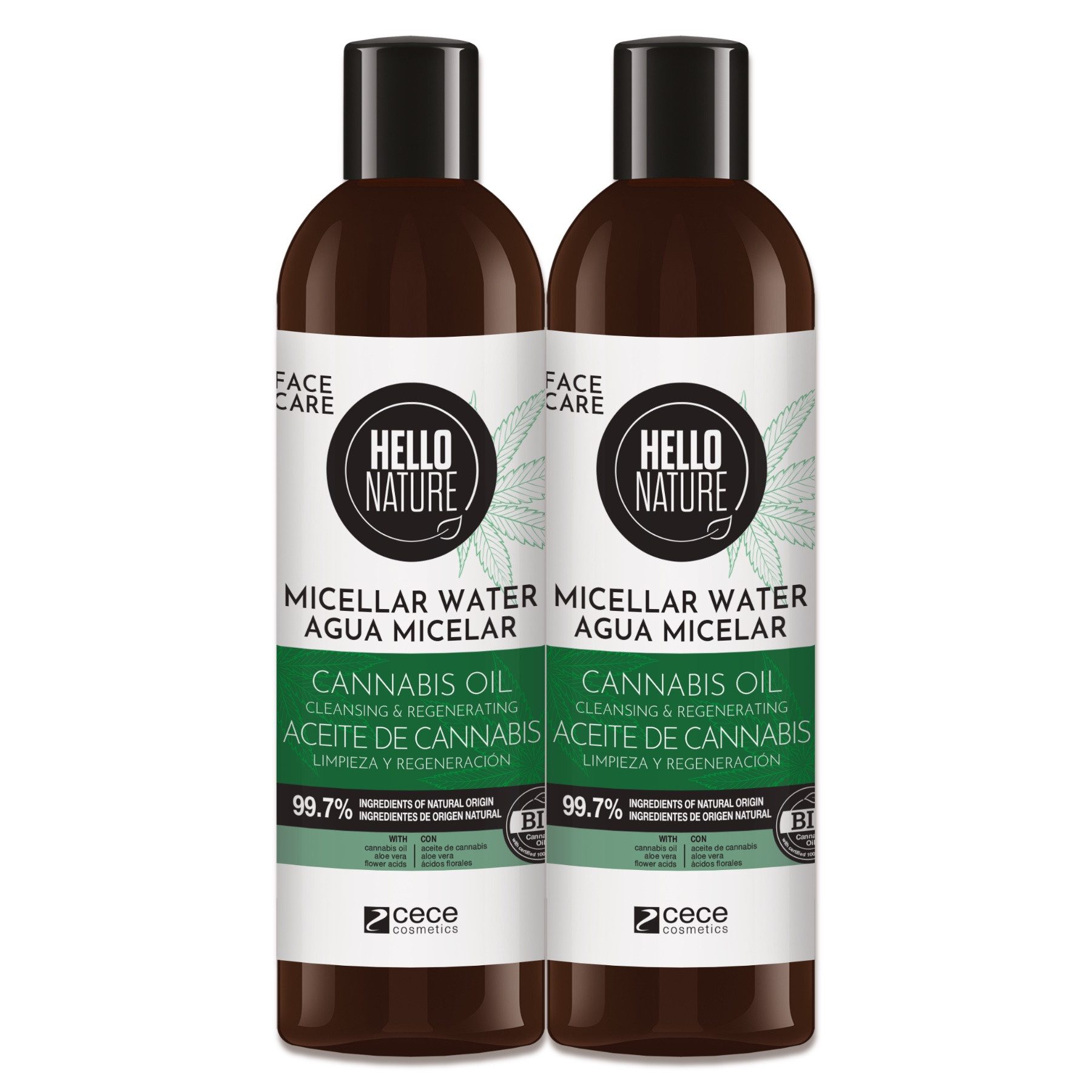 Hello Nature Make-up-Entferner Mizellenwasser Gesicht Cleanser Hanföl Gesichtsreinigung Hello Nature, 2-tlg., Mizellenwasser, Gesichtsreinigung, Gesichtspflege, Make-up