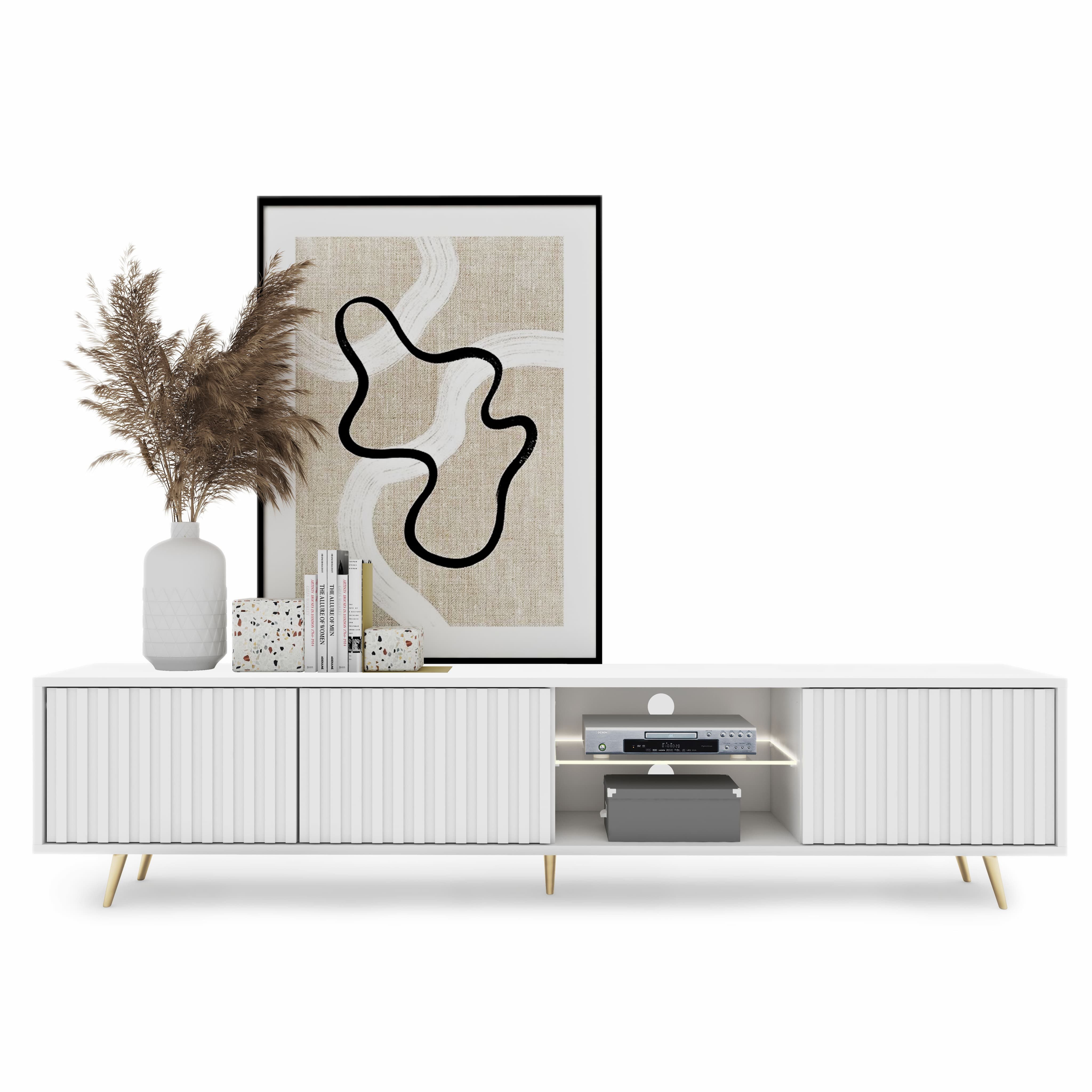 Selsey TV-Schrank BELLO mit goldenen Füßen, Lamellenfronten und LED, 175 cm