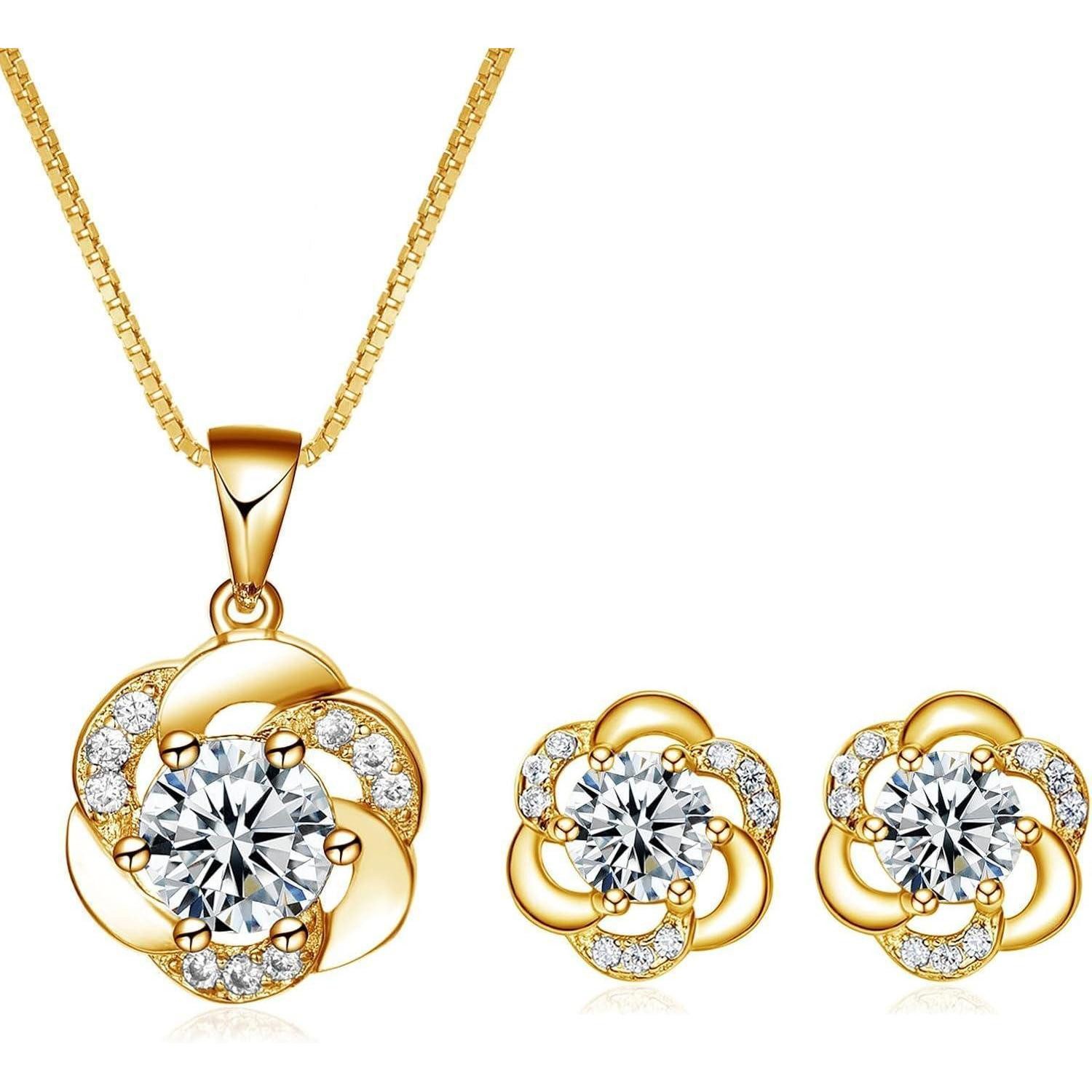 LuxusKollektion Ohrring und Ketten Set Schmuckset Silber 925 mit Blumen Halskette