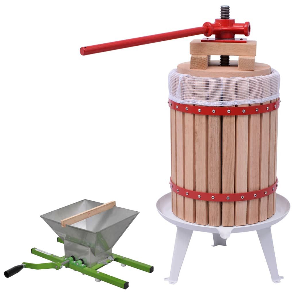 vidaXL Obstpresse 2-tlg. Obst- & Weinpresse und Mühle-Set, Holz