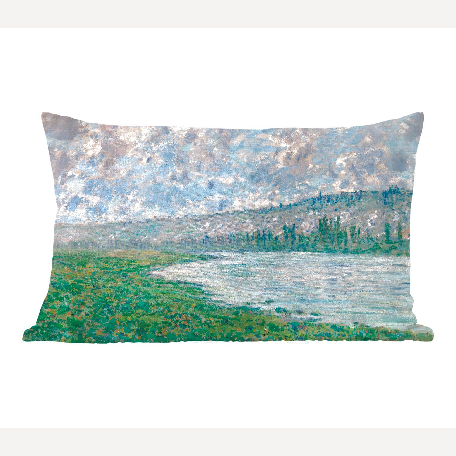 MuchoWow Dekokissen Seine bei - Zierkissen, mit Dekokissen Füllung, Gemälde Monet, Claude von Schlafzimmer Wohzimmer Dekoration, Vetheuil