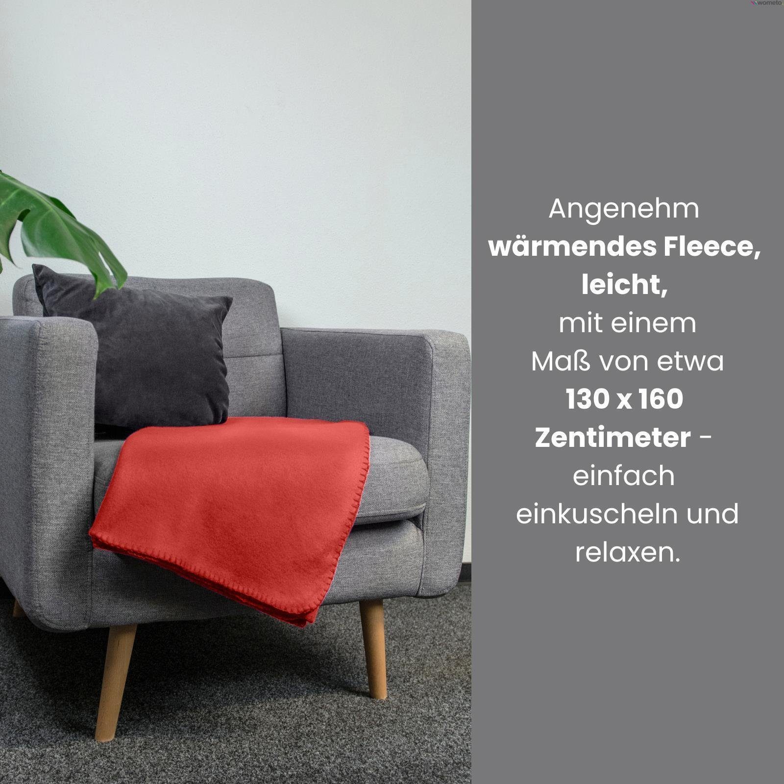 & Kettel-Einfassung Fleecedecken) Polar-Fleece, wometo, mit (3er Set Anti-Pilling rot Wohndecke