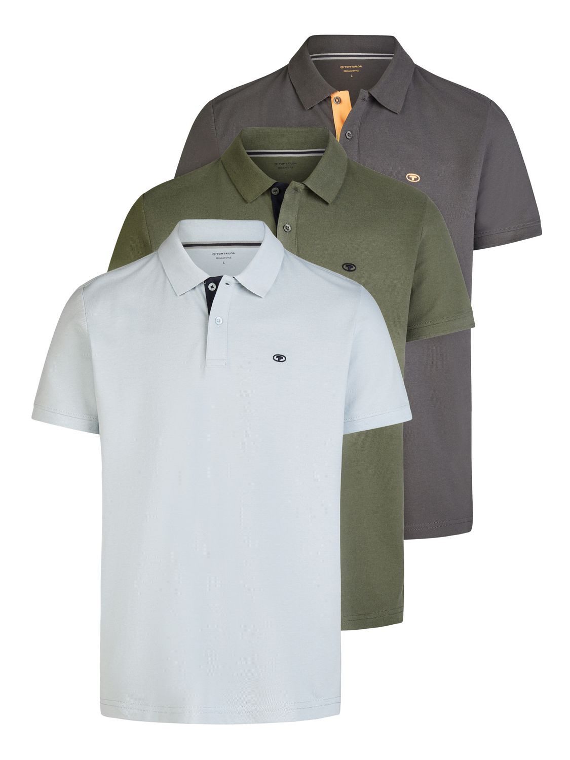 Tom Tailor Poloshirt Herren Kurzarm Baumwolle Regular Fit 3er Set-Pack günstig online kaufen