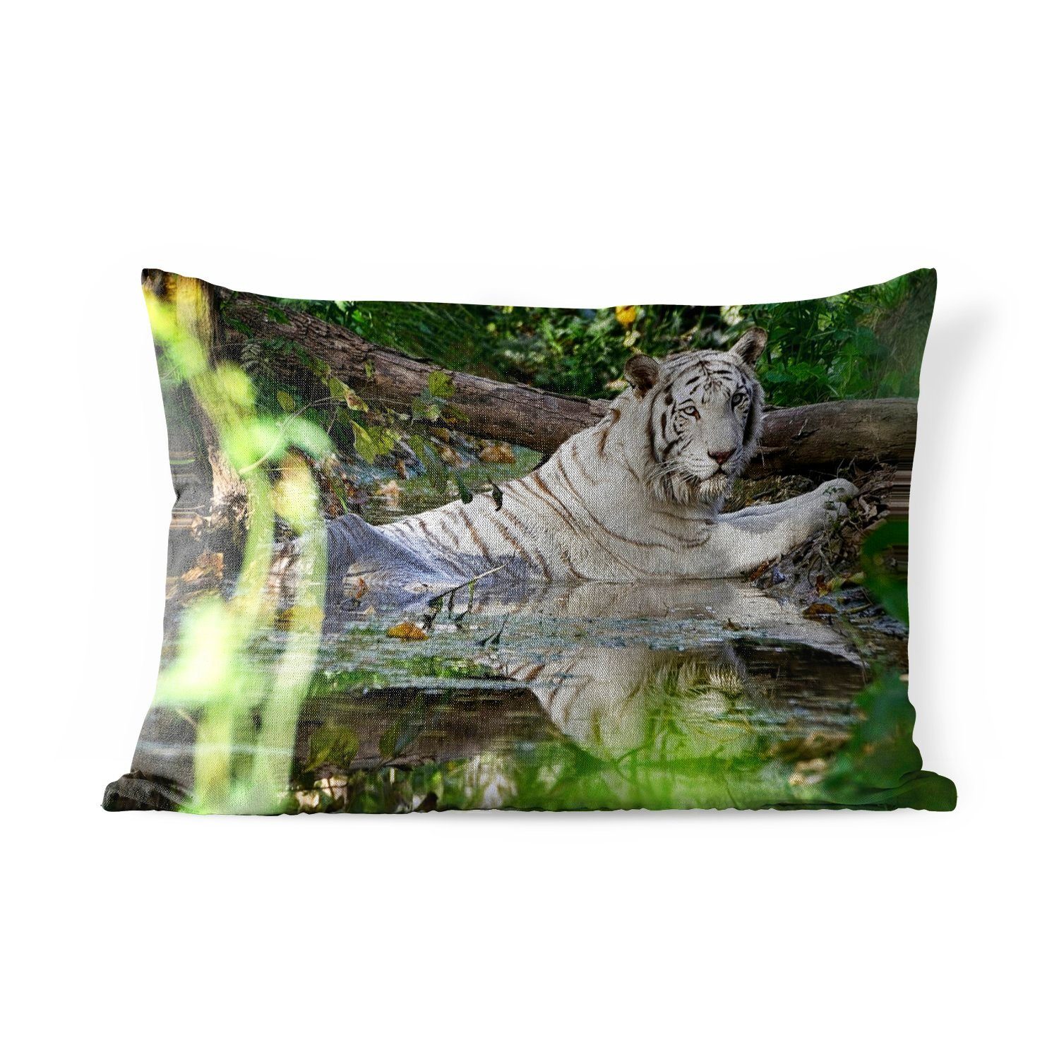 MuchoWow Dekokissen Weißer Tiger im Wasser, Outdoor-Dekorationskissen, Polyester, Dekokissenbezug, Kissenhülle