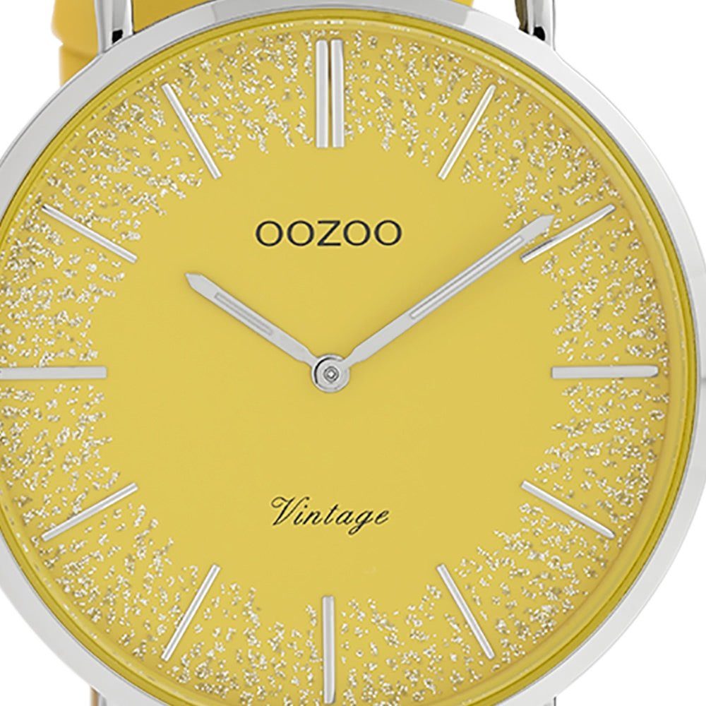 OOZOO Quarzuhr Oozoo Damen Armbanduhr gelb Analog, (Analoguhr), Damenuhr rund, groß (ca. 40mm) Lederarmband, Fashion-Style
