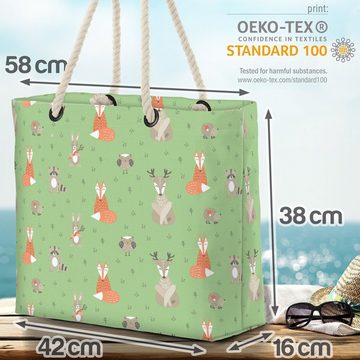 VOID Strandtasche (1-tlg), Hase Fuchs Eule Beach Bag Kinder Muster Reh Tiere Wald Waldtiere Märchen Sommer