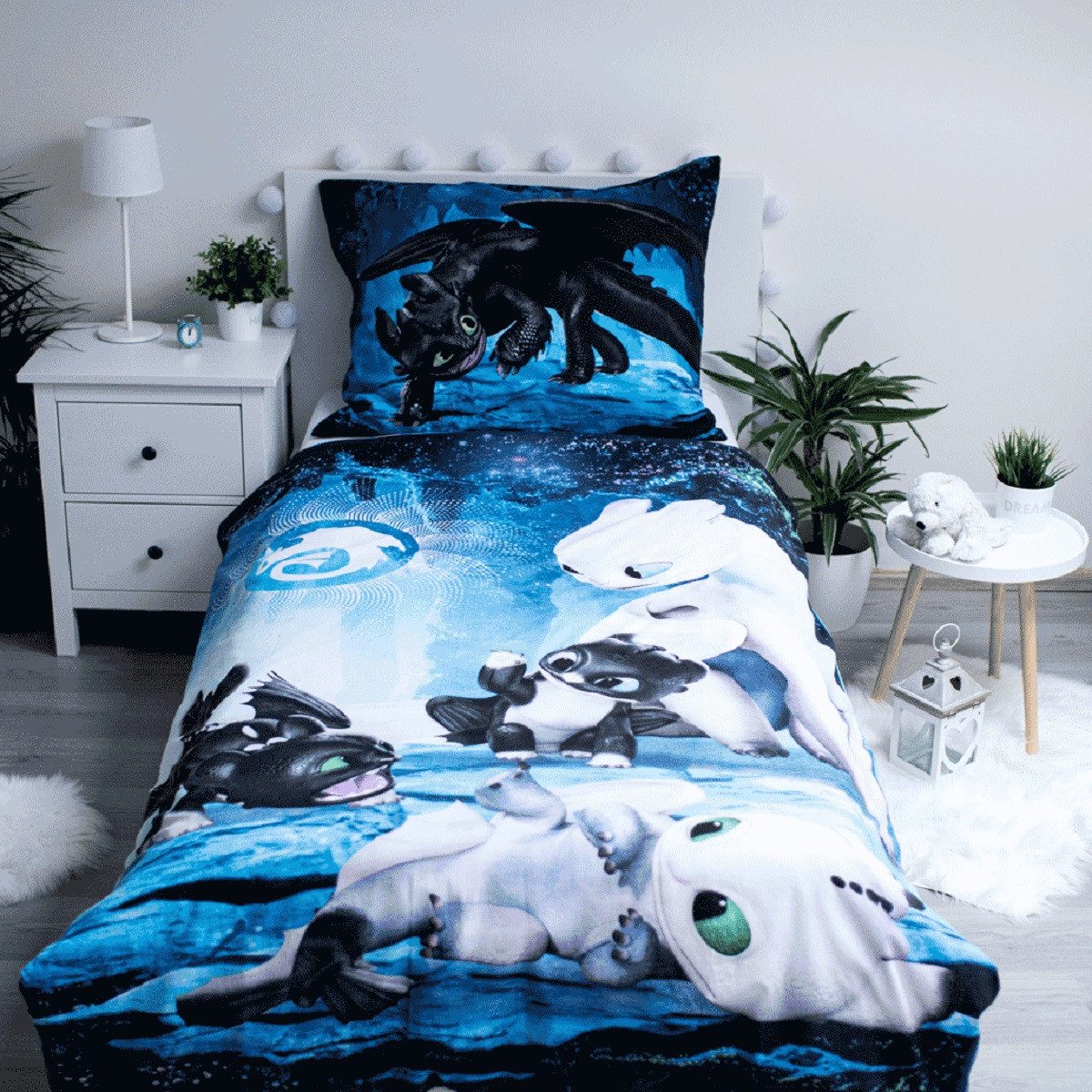 Jerry Fabrics Bettwäsche Dragon Baumwoll-mit Glow 140x200 cm Set mit Kissen günstig online kaufen