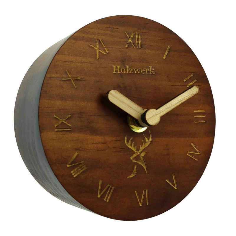 Holzwerk Tischuhr Holzwerk ASSLAR runde designer Holz Tisch Uhr, römische Ziffern, braun