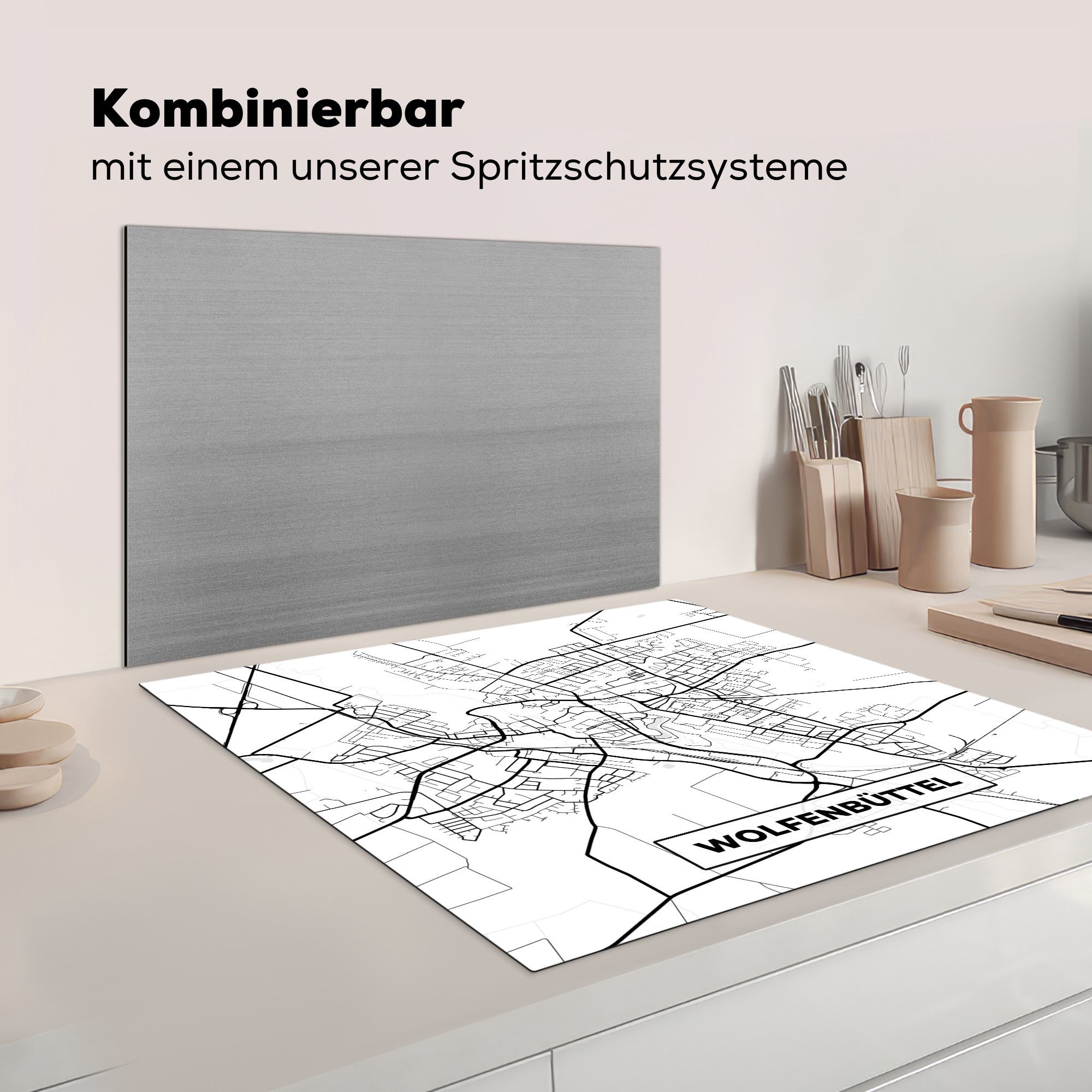 Karte, Vinyl, Wolfenbüttel Ceranfeldabdeckung, - Stadtplan küche Arbeitsplatte tlg), Herdblende-/Abdeckplatte cm, - MuchoWow (1 für 78x78