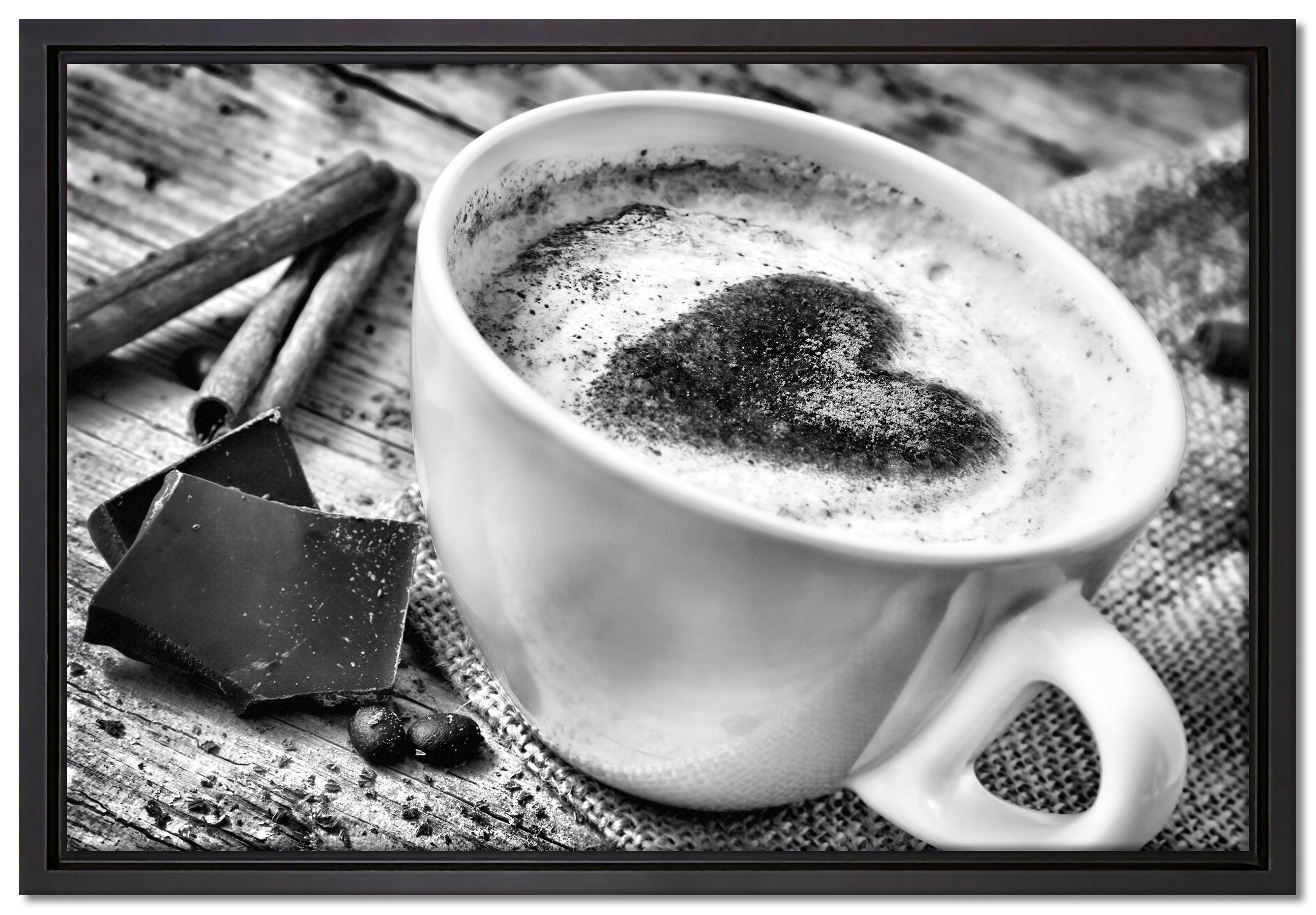Pixxprint Leinwandbild Kaffe Kaffeebohnen, Wanddekoration (1 St), Leinwandbild fertig bespannt, in einem Schattenfugen-Bilderrahmen gefasst, inkl. Zackenaufhänger