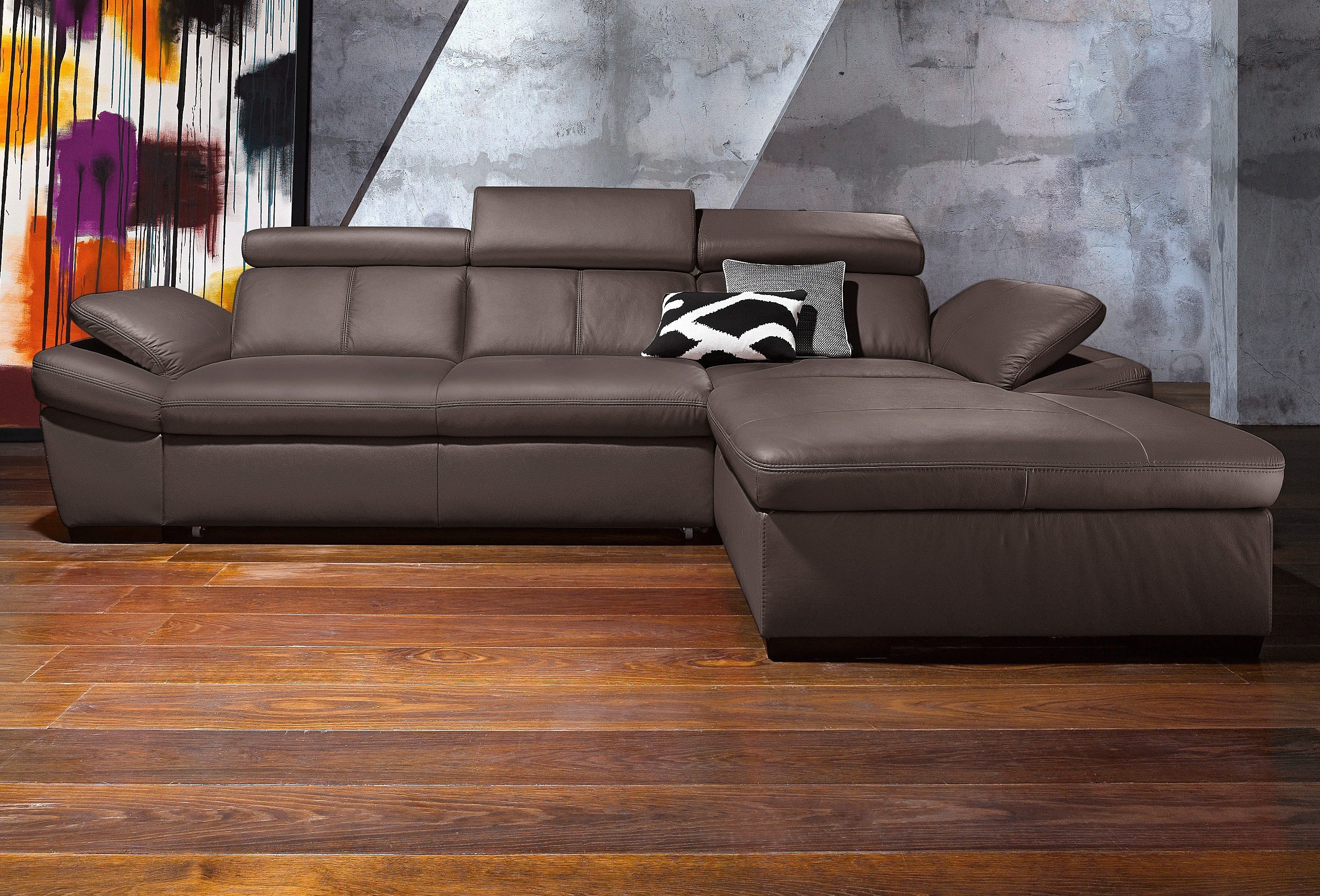 exxpo - sofa fashion Ecksofa Salerno, Funktionssofa, Breite 280cm, hoher Sitzkomfort, L-Form, inkl. Kopf- und Armteilverstellung, wahlweise mit Bettfunktion