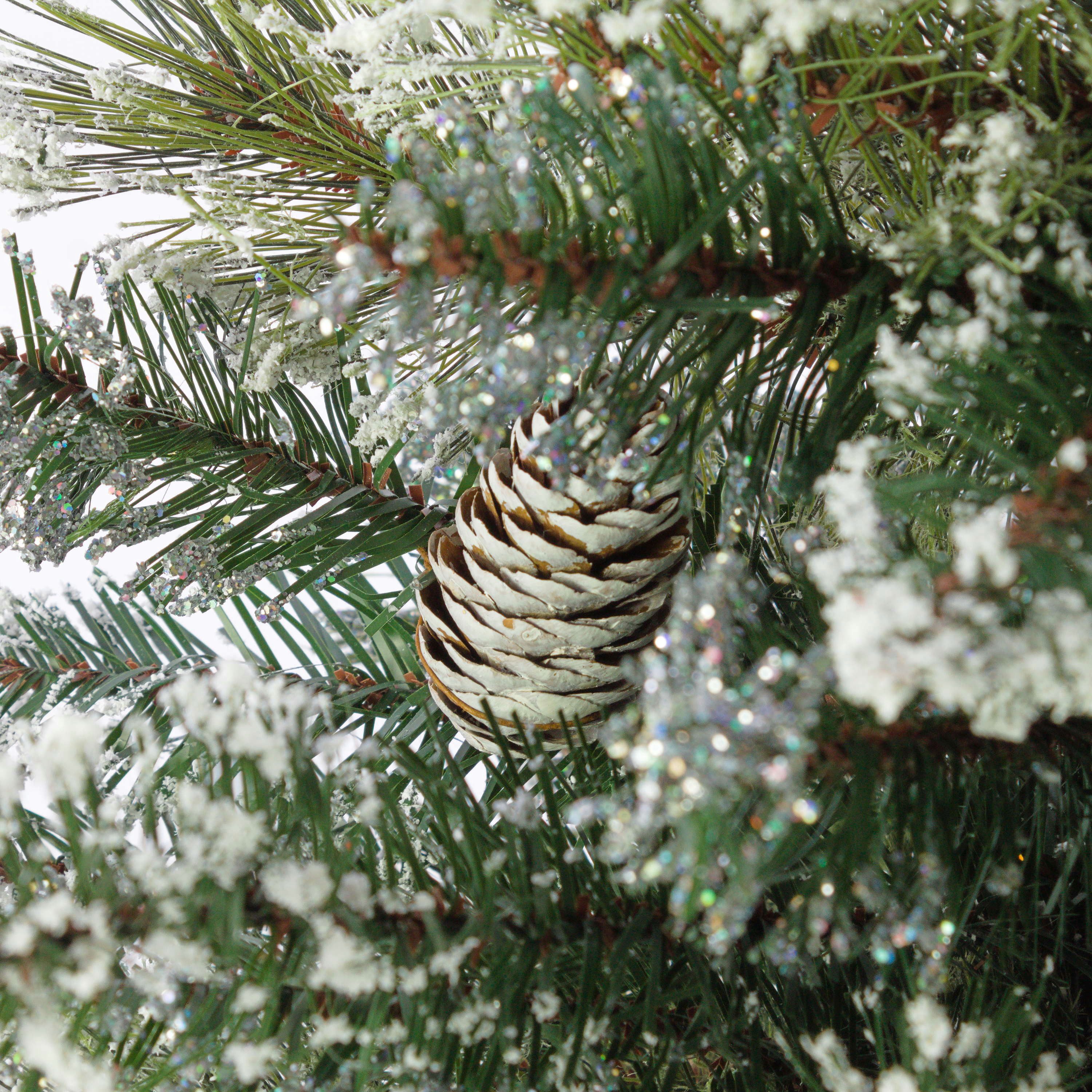 artplants Künstlicher Weihnachtsbaum Tannenbaum RIGA, Tannenzapfen, schee, Glitzer, 56 Zweige, 60cm, Ø 40cm