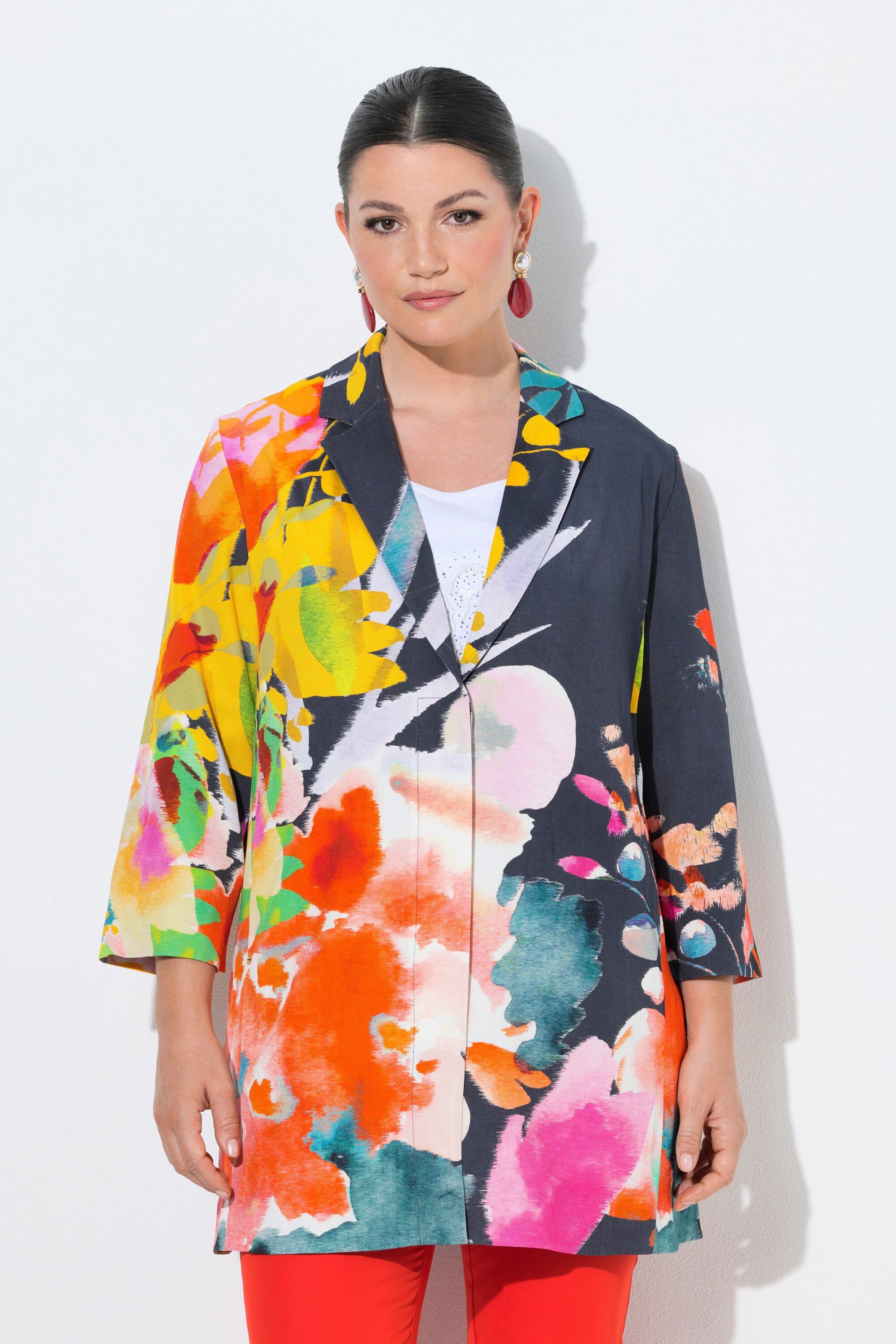Ulla Popken Blusenblazer Blazer florales Design A-Linie Reverskragen