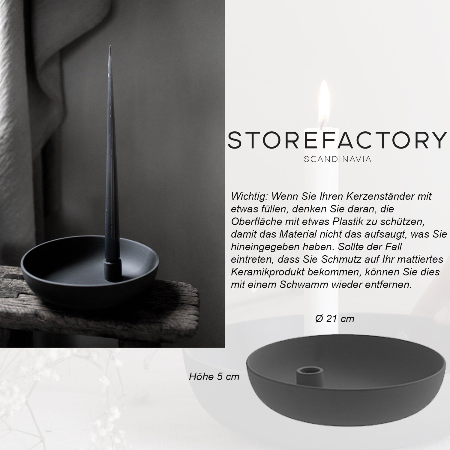 21 BxH Storefactory (1 Unikat Handgefertigt, St), cm daher L Kerzenhalter 5 x Lidatorp dunkelgrau, Kerzenhalter, Keramik, ein Scandinavia
