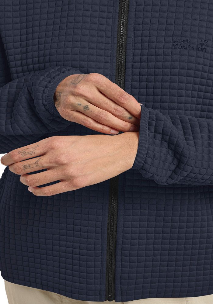 Jack Wolfskin Fleecejacke MOGARI HOODED FZ W atmungsaktiv, leicht, Übergangsjacke, Waffel-Optik