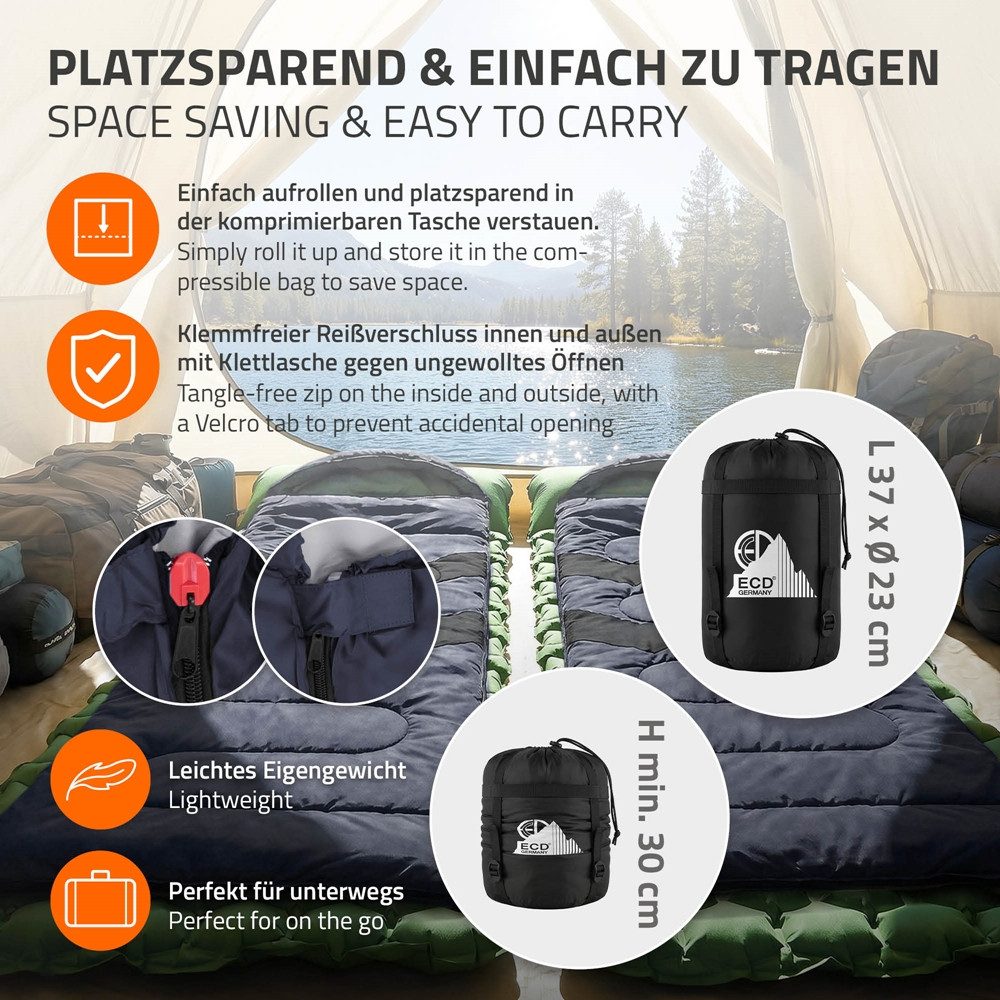 ECD Germany Deckenschlafsack Schlafsack Outdoor für Camping 210 cm Hüttenschlafsack 3 Jahreszeiten, Mumienschlafsack Dunkelblau wasserdicht kleines Packmaß leic – Bild 4 von 5