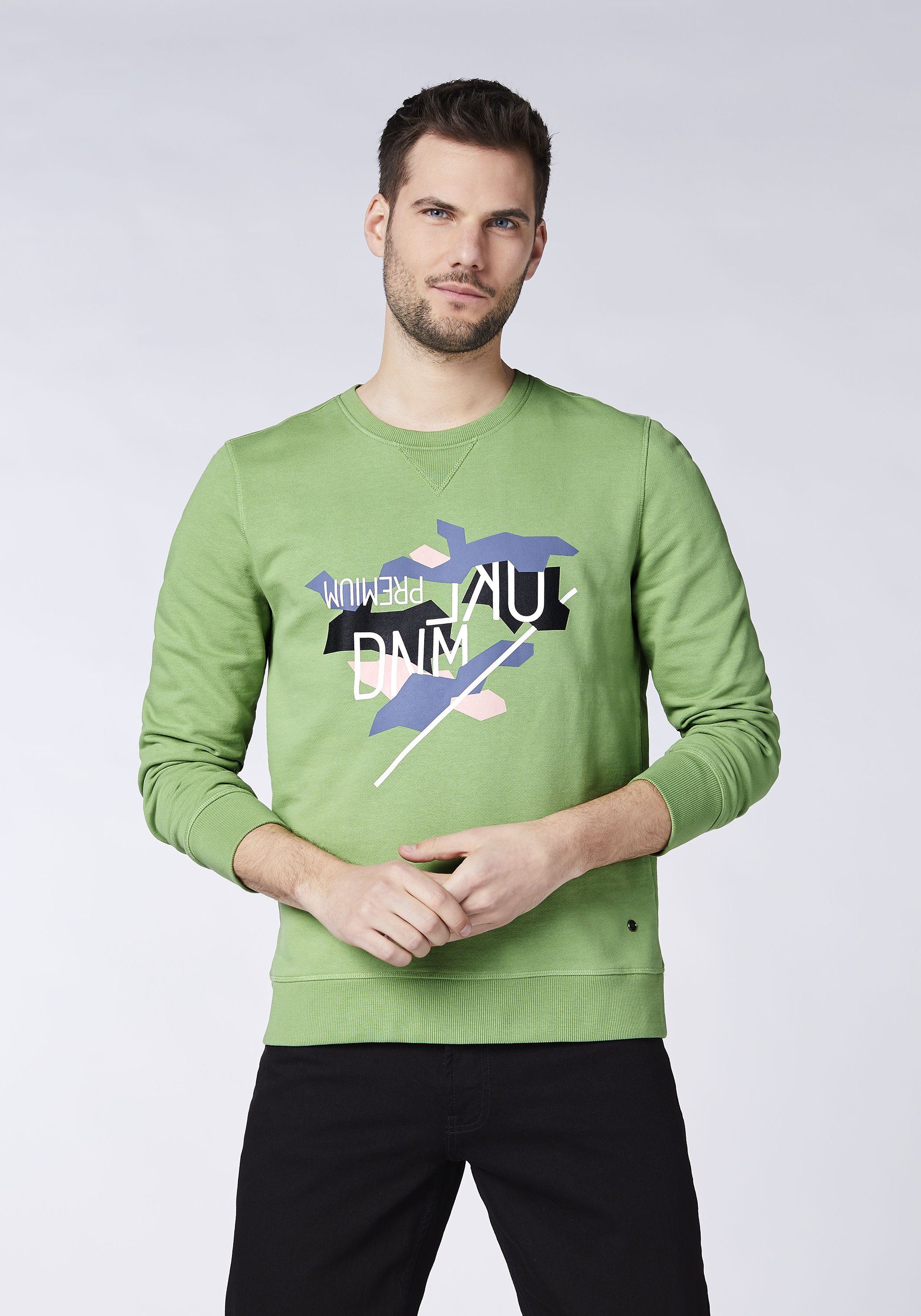 OKLAHOMA PREMIUM Green 16-0228 Sweatshirt Inside-Out-Nähten mit DENIM Jade