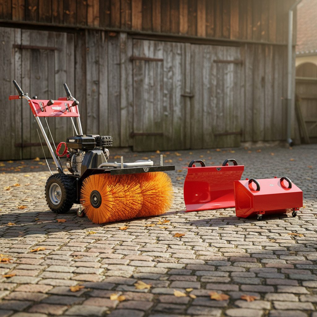 Hecht Benzin-Kehrmaschine 8615 mit Schneeschild, Auffangbox, 60 cm Arbeitsbreite, (3-tlg), 5,5 PS, mit ÖL, höhenverstellbare Bürste, 7 Gänge