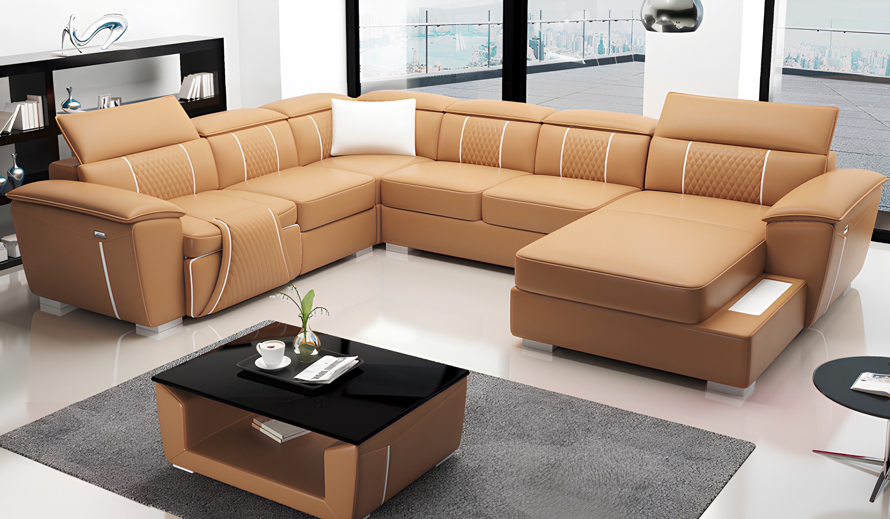 Xlmoebel Ecksofa U-Form Sofa aus Leder und Stoff in modernem Design, Ecksofa U-Form, Hergestellt in Europa