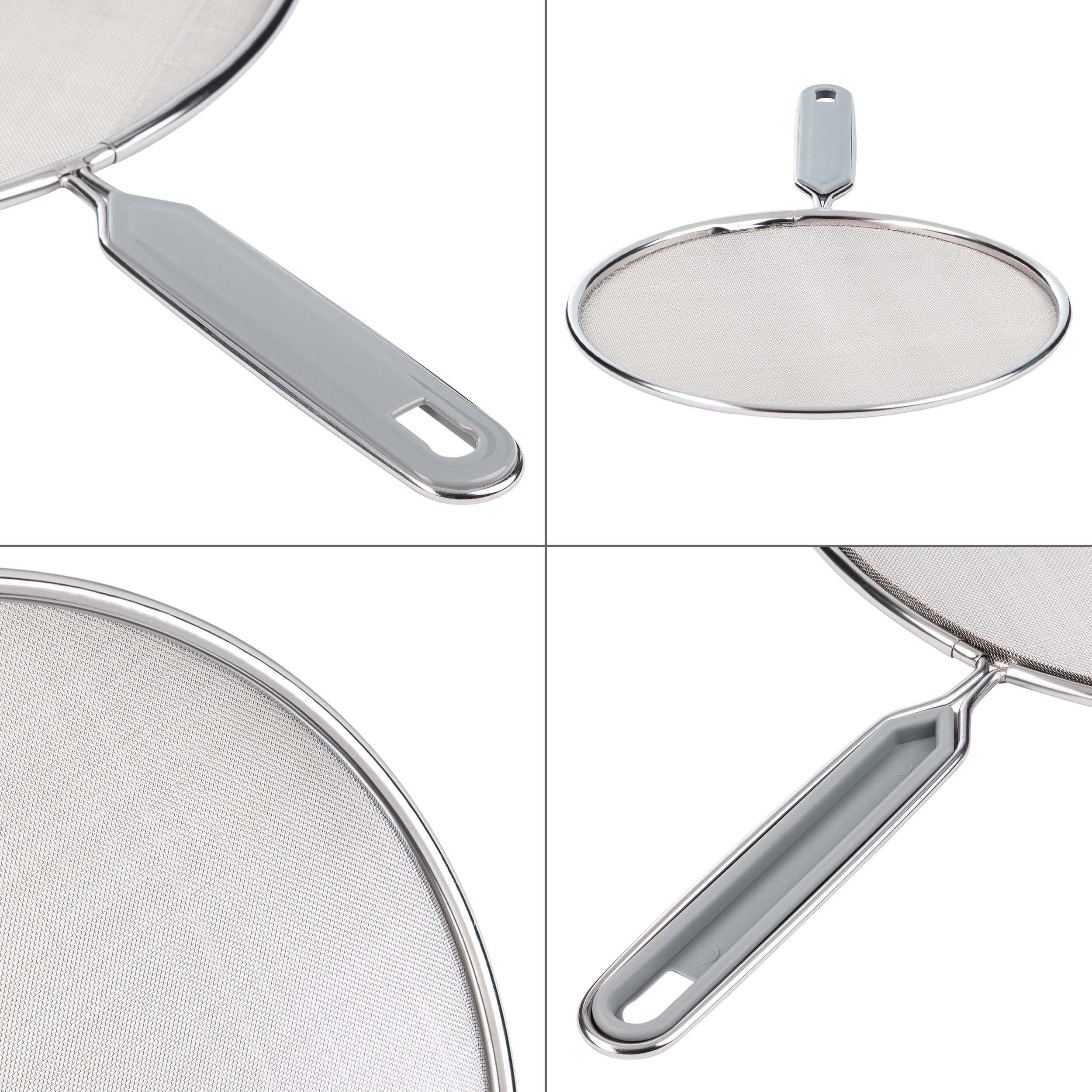 ONVAYA Bratpfanne Pfannenspritzschutz, 3-tlg. Set, ∅ 20 - 29 cm, rostfreier Edelstahl, rostfreiem Edelstahl mit Kunststoffgriff (3-tlg) – Bild 4 von 5