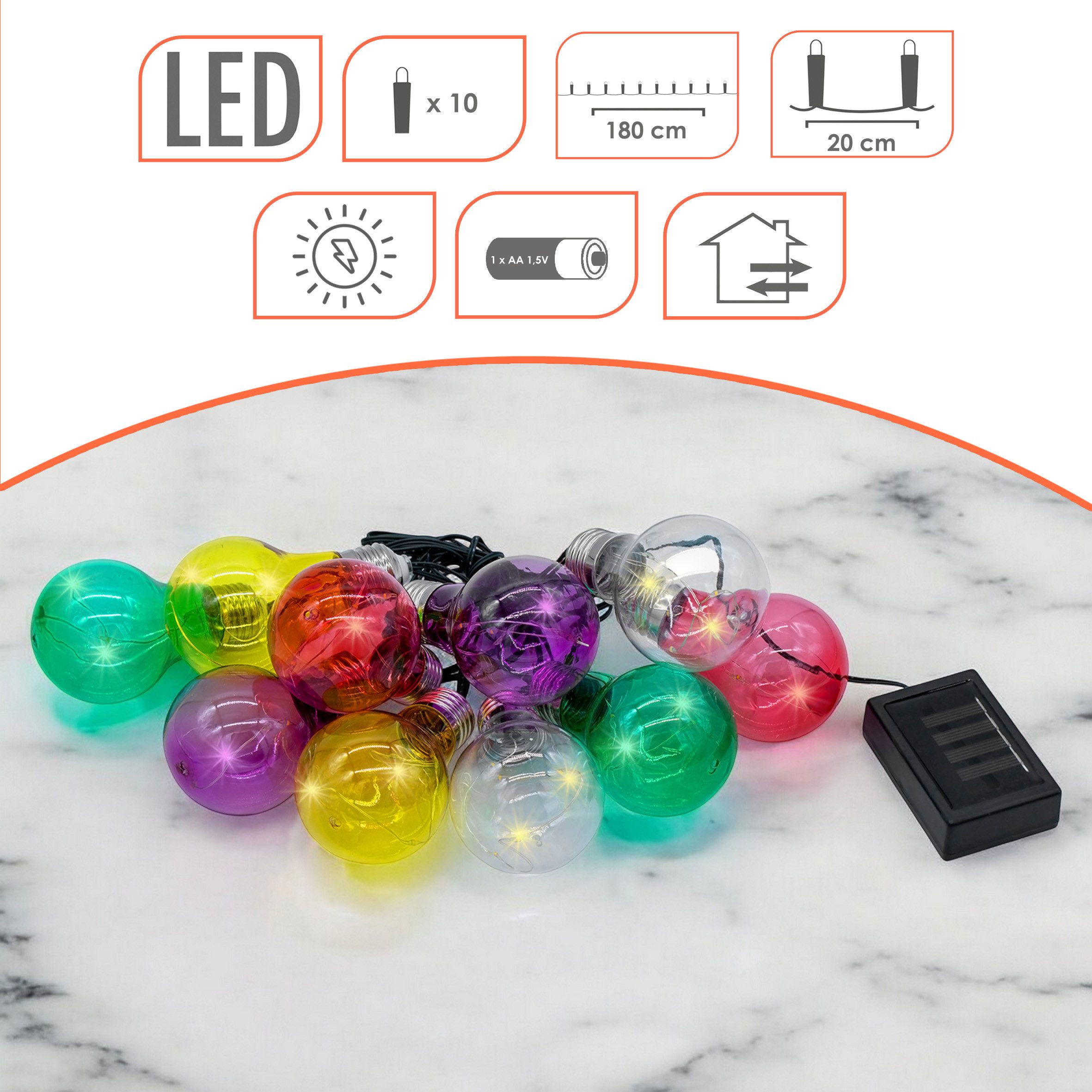 Spetebo LED-Lichterkette Solar Lichterkette mit 10 bunten LED Glühbirnen - günstig online kaufen