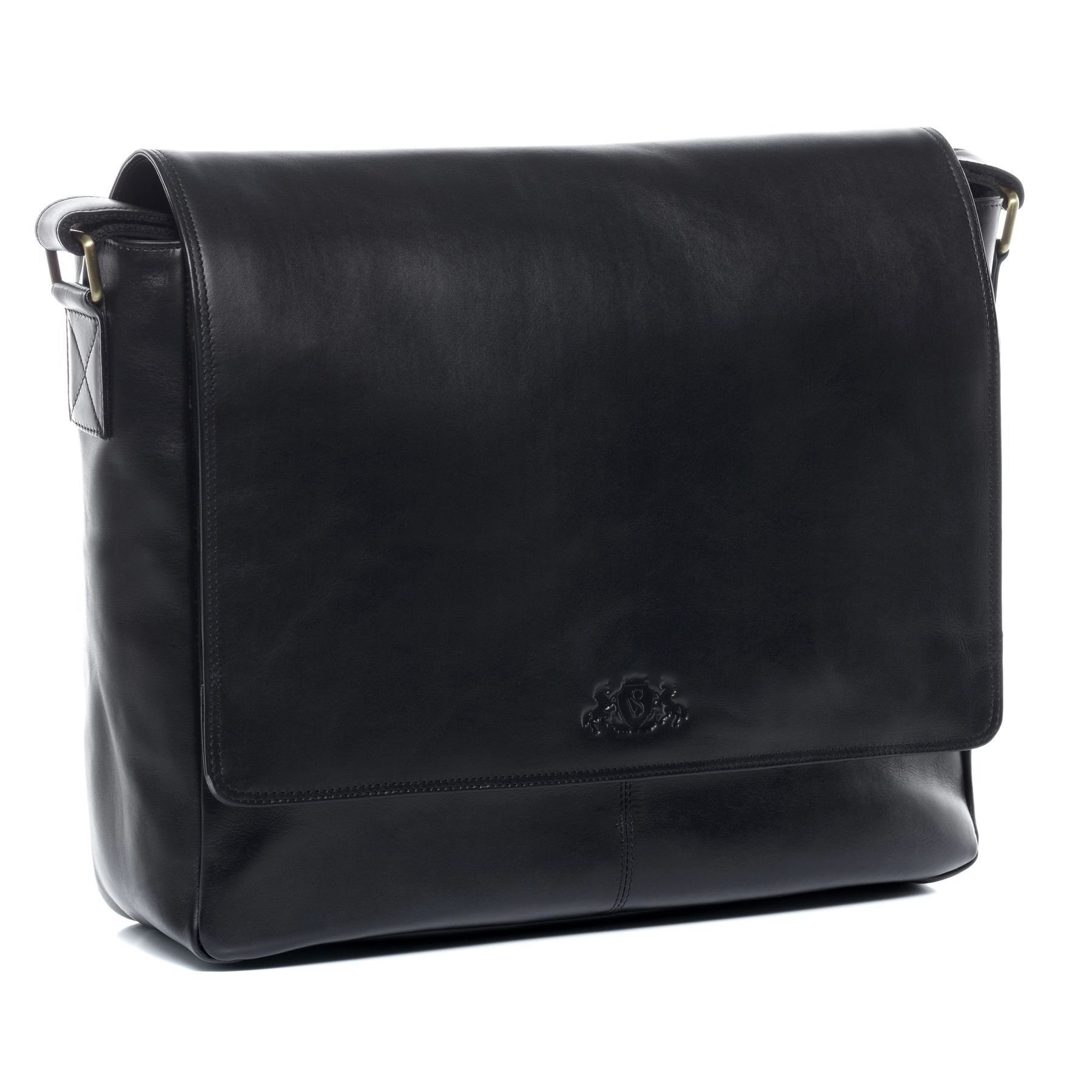 SID & VAIN Messenger Bag SPENCER XL groß Laptop-Tasche 15 Zoll echt Leder, Umhaengetasche Laptop Fach Herren Damen Schultertasche schwarz