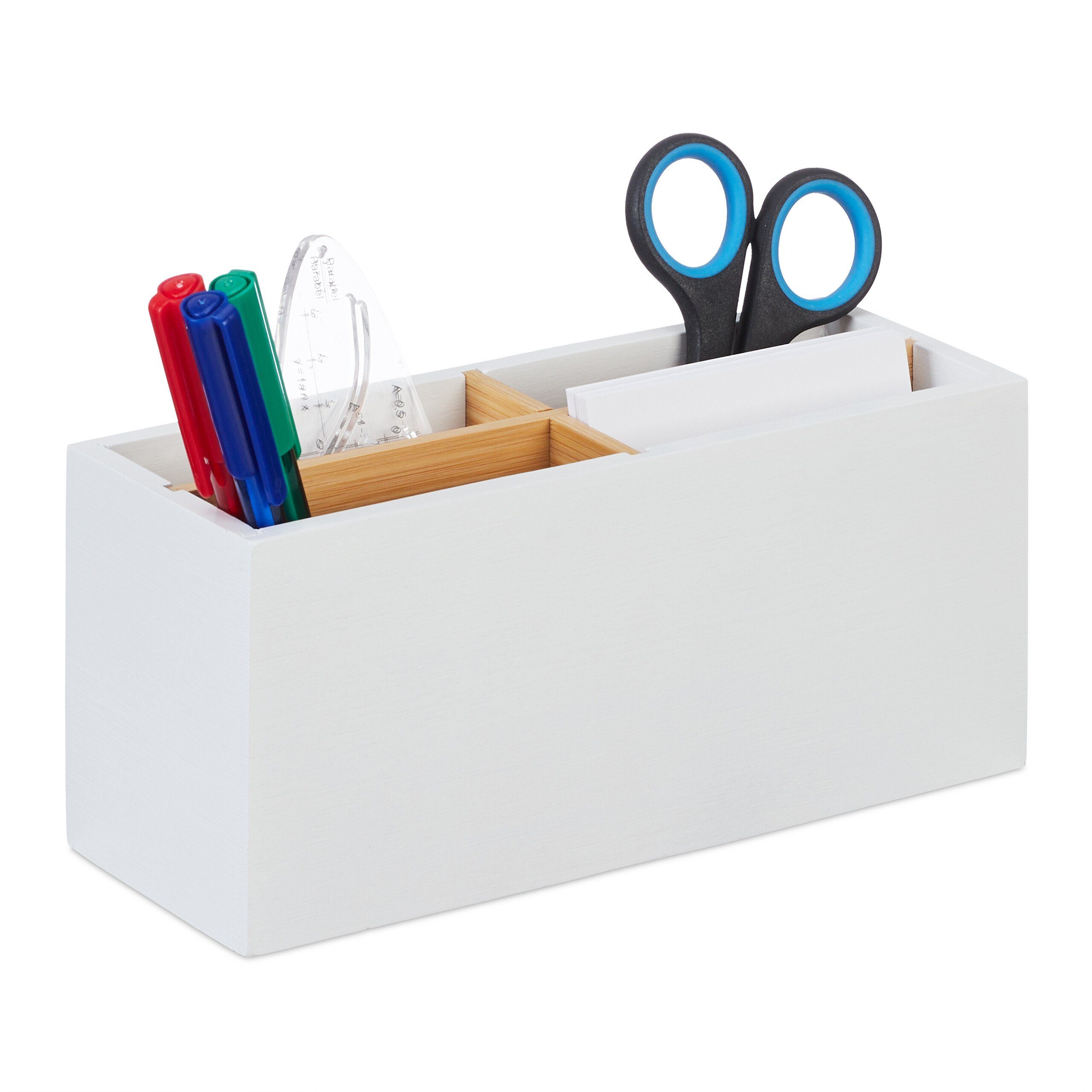relaxdays Organizer Schreibtisch Organizer 4 Fächer weiß