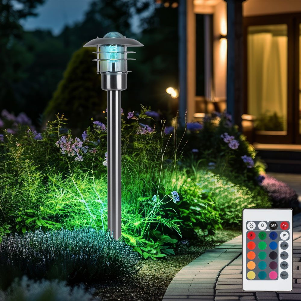 etc-shop Außen-Stehlampe, Leuchtmittel inklusive, Warmweiß, Stehlampe Laterne Außenleuchte dimmbar LED Gartenleuchte silber H 80cm