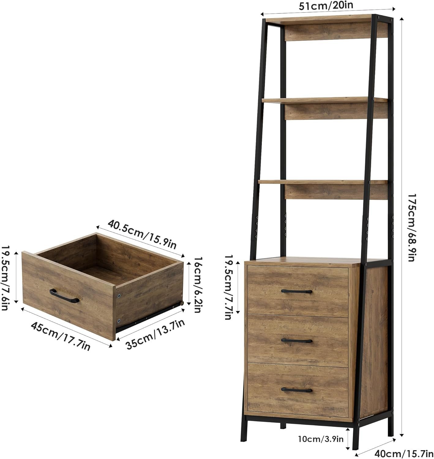 HOMECHO Bücherregal, Standregal Holz&Metallgestell Büroregal 3 günstig online kaufen