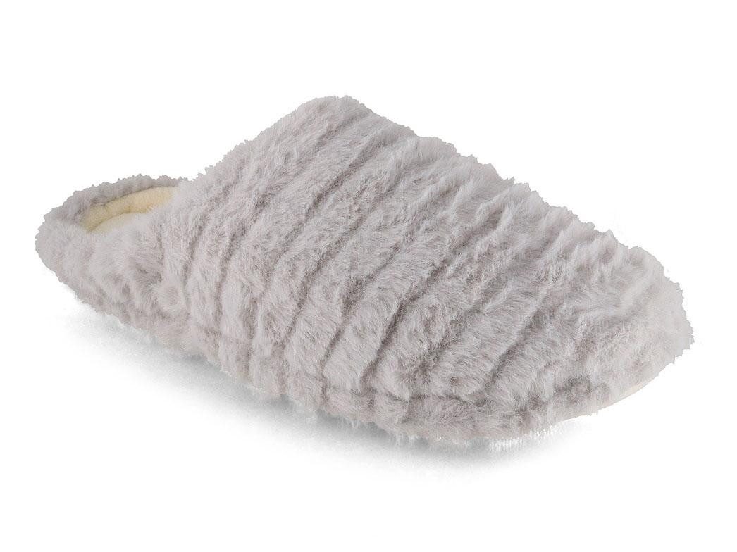 Fluffys Veluna Damen Pantoffeln, hellgrau, warm, weich Hausschuh