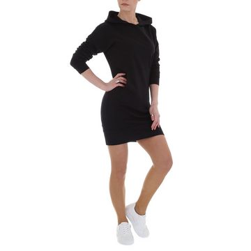 Ital-Design Shirtkleid Damen Freizeit Kapuze Stretch Minikleid in Schwarz