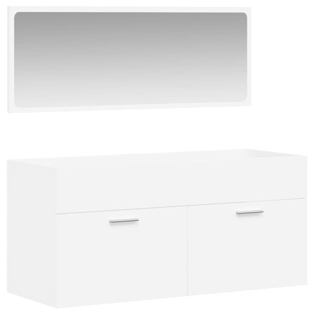 vidaXL Badezimmer-Set Badschrank mit Spiegel Weiß Holzwerkstoff, (1-St)