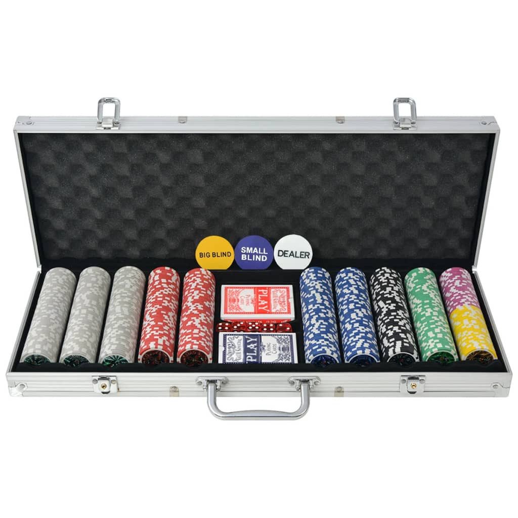 vidaXL Spiel Poker Set mit 500 Laserchips Aluminium, Pokerkoffer 500 Laser Pokerchips Aluminium Koffer Pokerset Poker Set