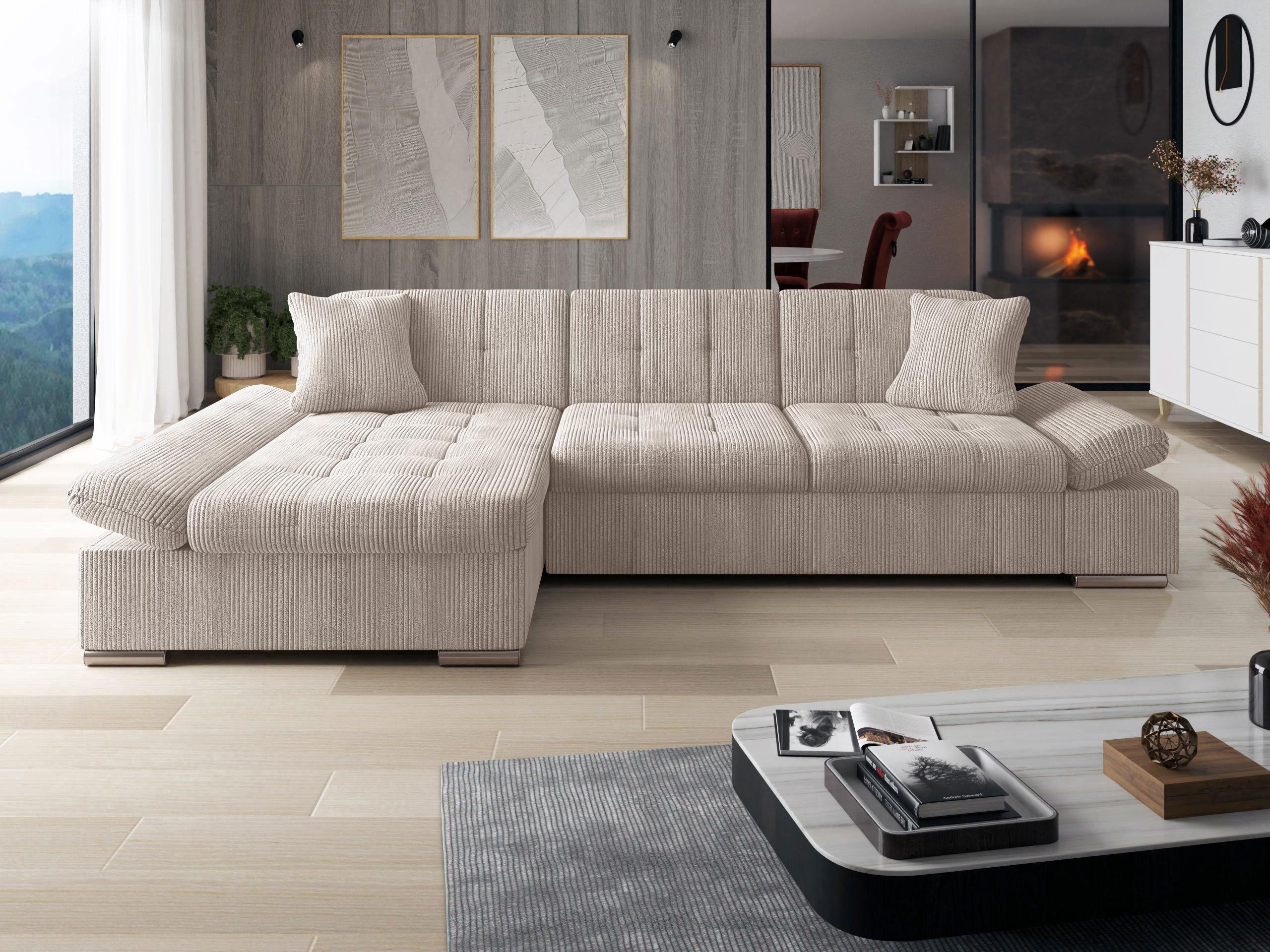 MIRJAN24 Ecksofa Montana Cord, mit Regulierbare Armlehnen, L-Form, 278x161x76 cm
