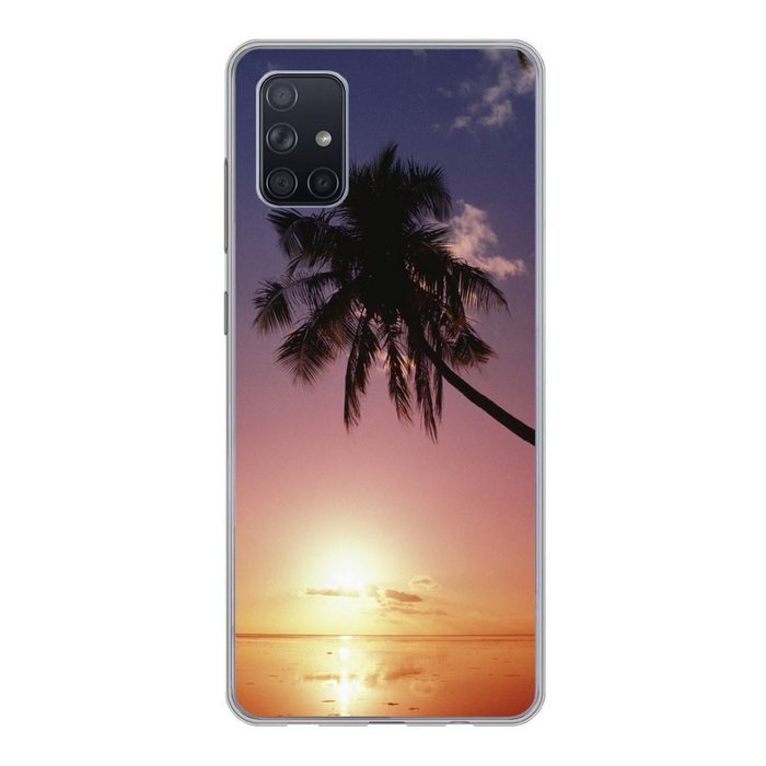 MuchoWow Handyhülle Silhouette von Palmen bei Sonnenuntergang Phone Case Handyhülle Samsung Galaxy A71 Silikon Schutzhülle