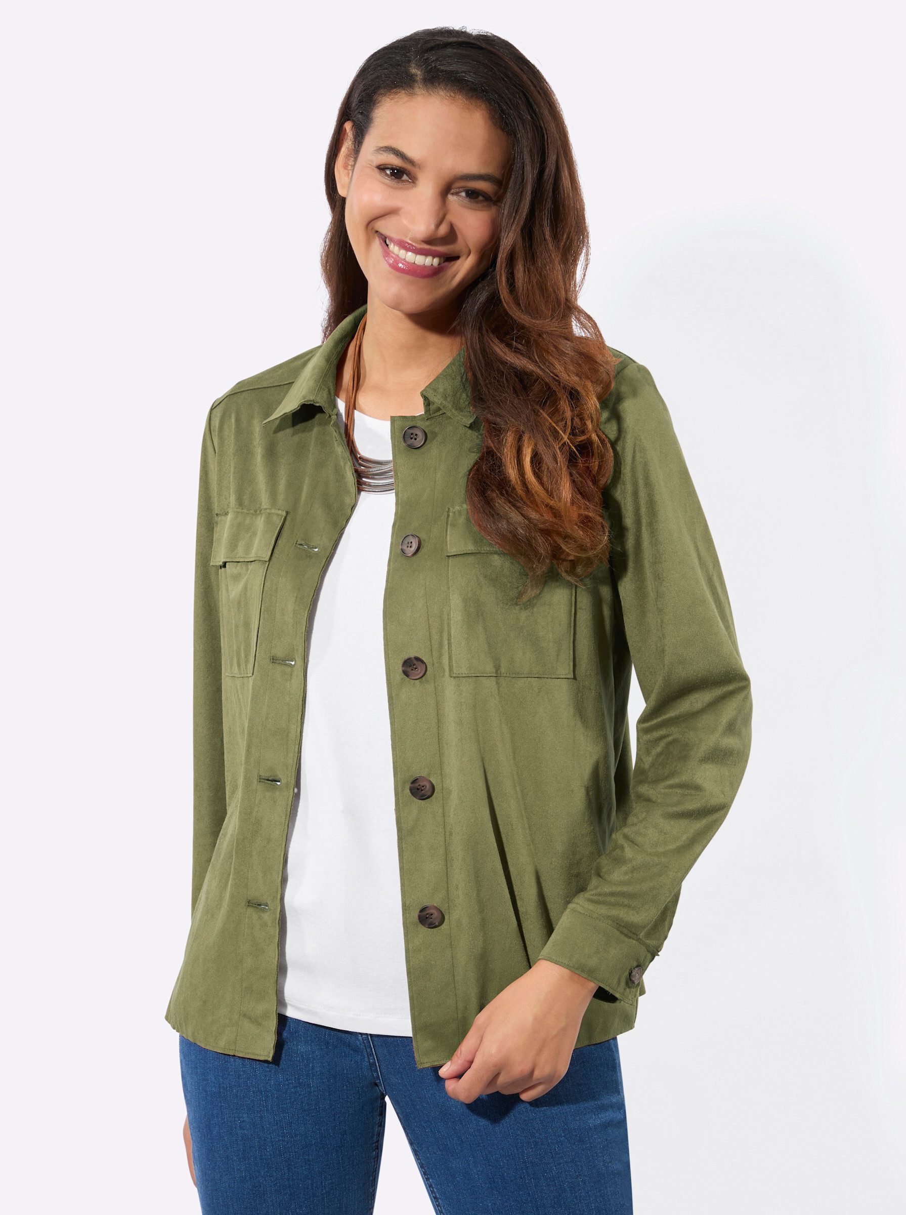 Witt Blusenblazer Lederimitat-Blazer Langarm