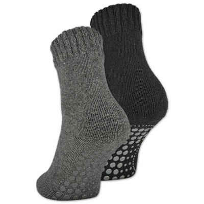 sockenkauf24 ABS-Socken 2, 4 oder 6 Paar Damen & Herren ABS Socken Anti Rutsch (Schwarz/Anthrazit, 2-Paar, 35-38) Socken mit Wolle - 21463 WP