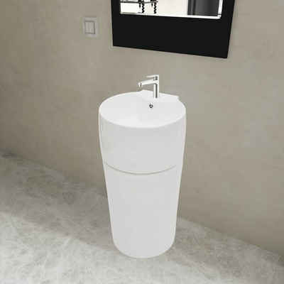 vidaXL Waschbecken Standwaschbecken mit Hahn/Überlaufloch Keramik weiß rund