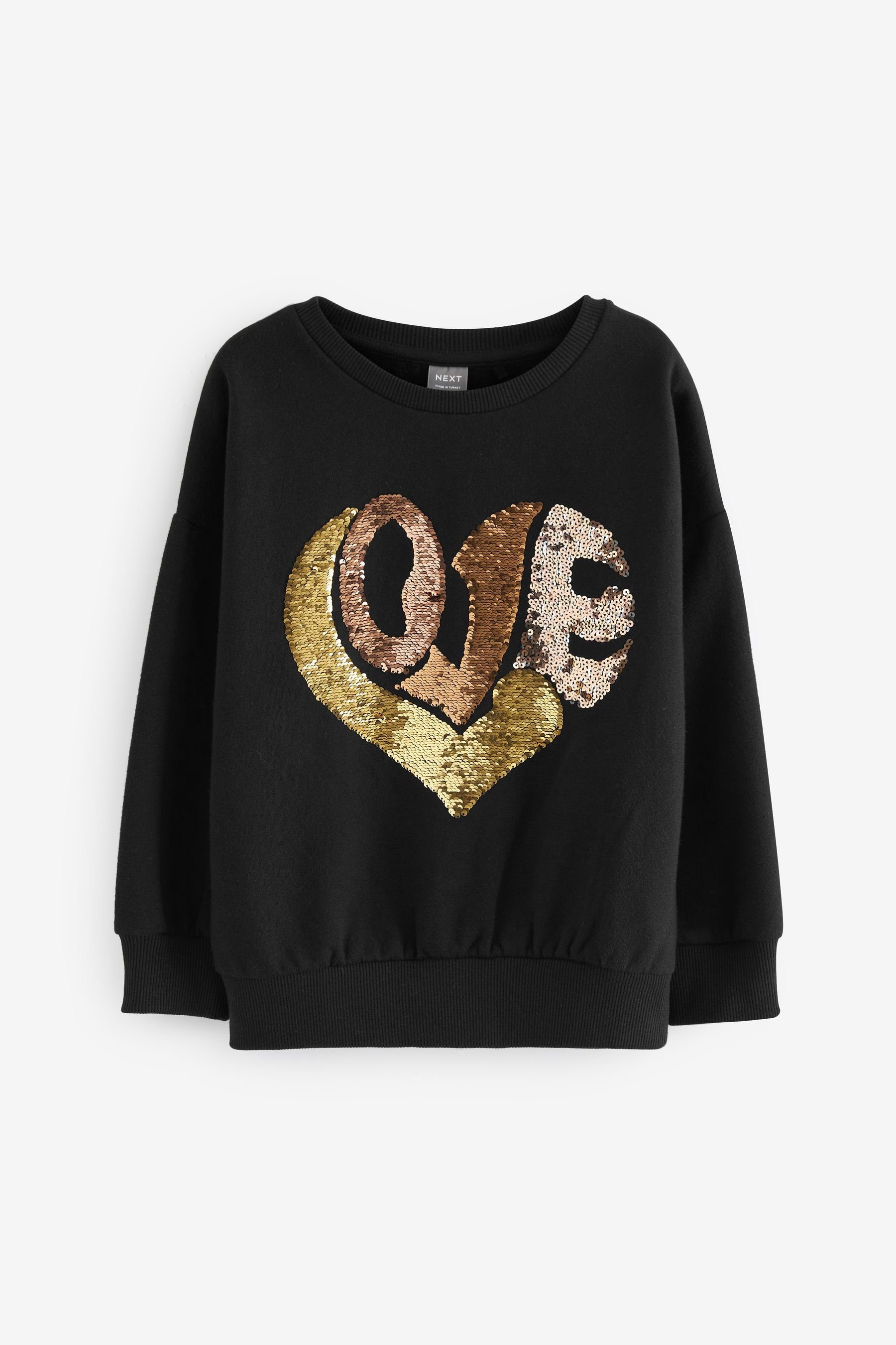 Next Sweatshirt Sweatshirt mit Rundhalsausschnitt (1-tlg) Black/Gold Love Heart