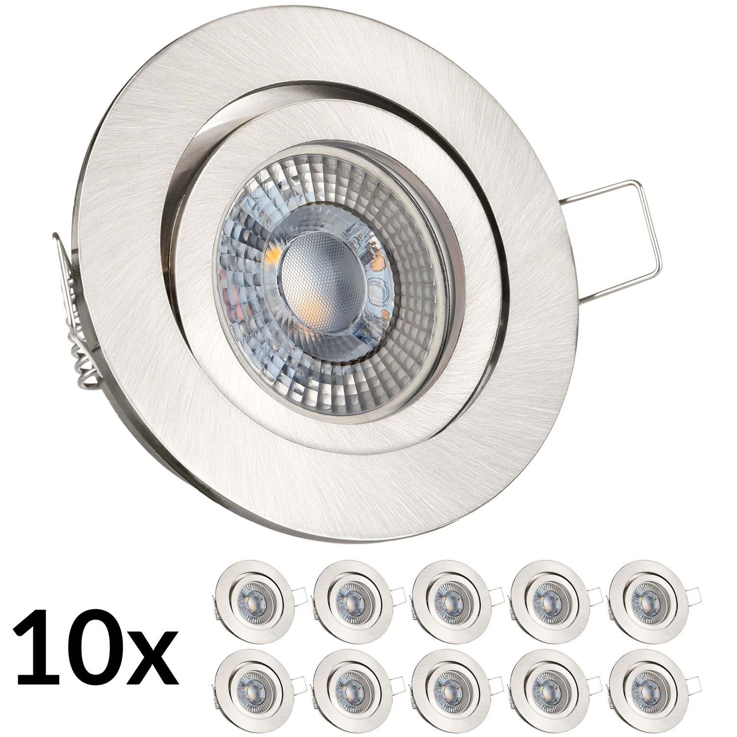 LED Einbaustrahler 10er in 3W Einbaustrahler Set LED flach mit RGB silber gebürstet extra LEDANDO