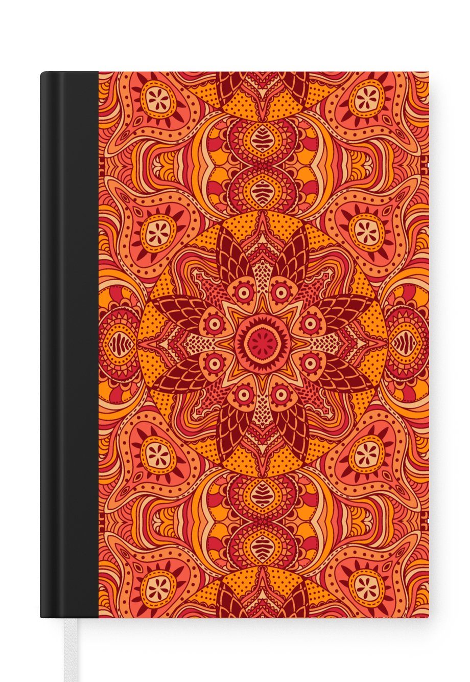 MuchoWow Notizbuch Mandala - Muster - Vintage - Orange - Rot, Journal, Merkzettel, Tagebuch, Notizheft, A5, 98 Seiten, Haushaltsbuch